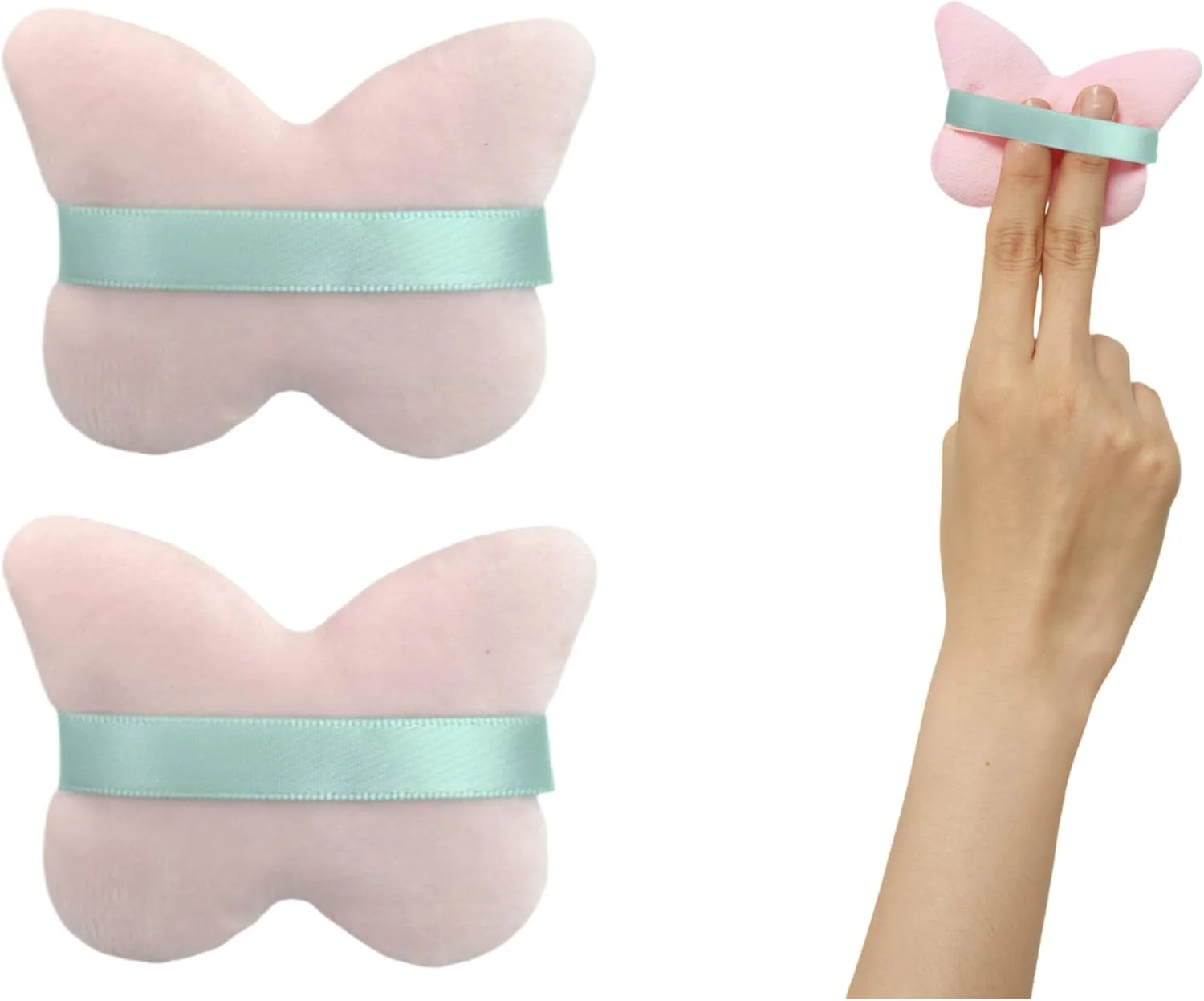 اسفنج آرایشی، ست 2 عددی، اسفنج پروانه ای صورتی برای استفاده از کرم پودر، کانسیلر و پودر