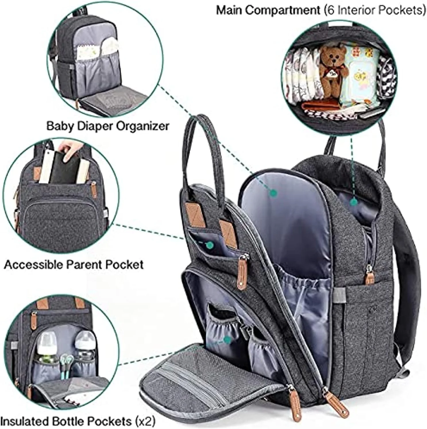 کیف لوازم کودک کوله پشتی iniuniu، کوله پشتی بزرگ و مسافرتی نوزاد، خاکستری