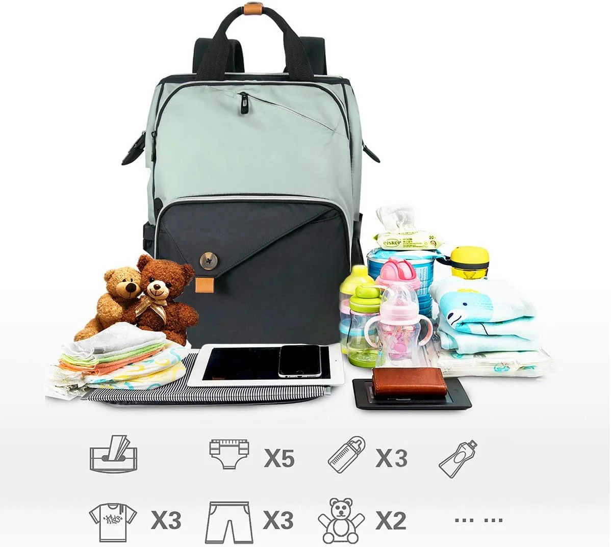 Hap Tim Baby Diaper Bag Backpack Large Capacity Double Compartment with Stroller Straps,Waterproof Nappy Bag Backpack for Newborn Mother/Father