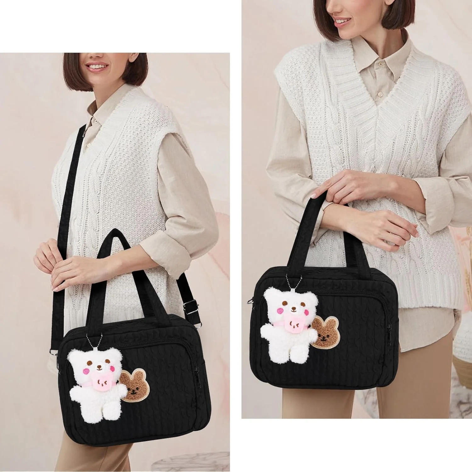 کیف لوازم کودک KASTWAVE، کیف دستی مسافرتی با بند دوشی و جیب‌های متعدد، مناسب بیمارستان، سفر، کیف کالسکه و کیف نگهداری روزانه (بدون آویز خرس)