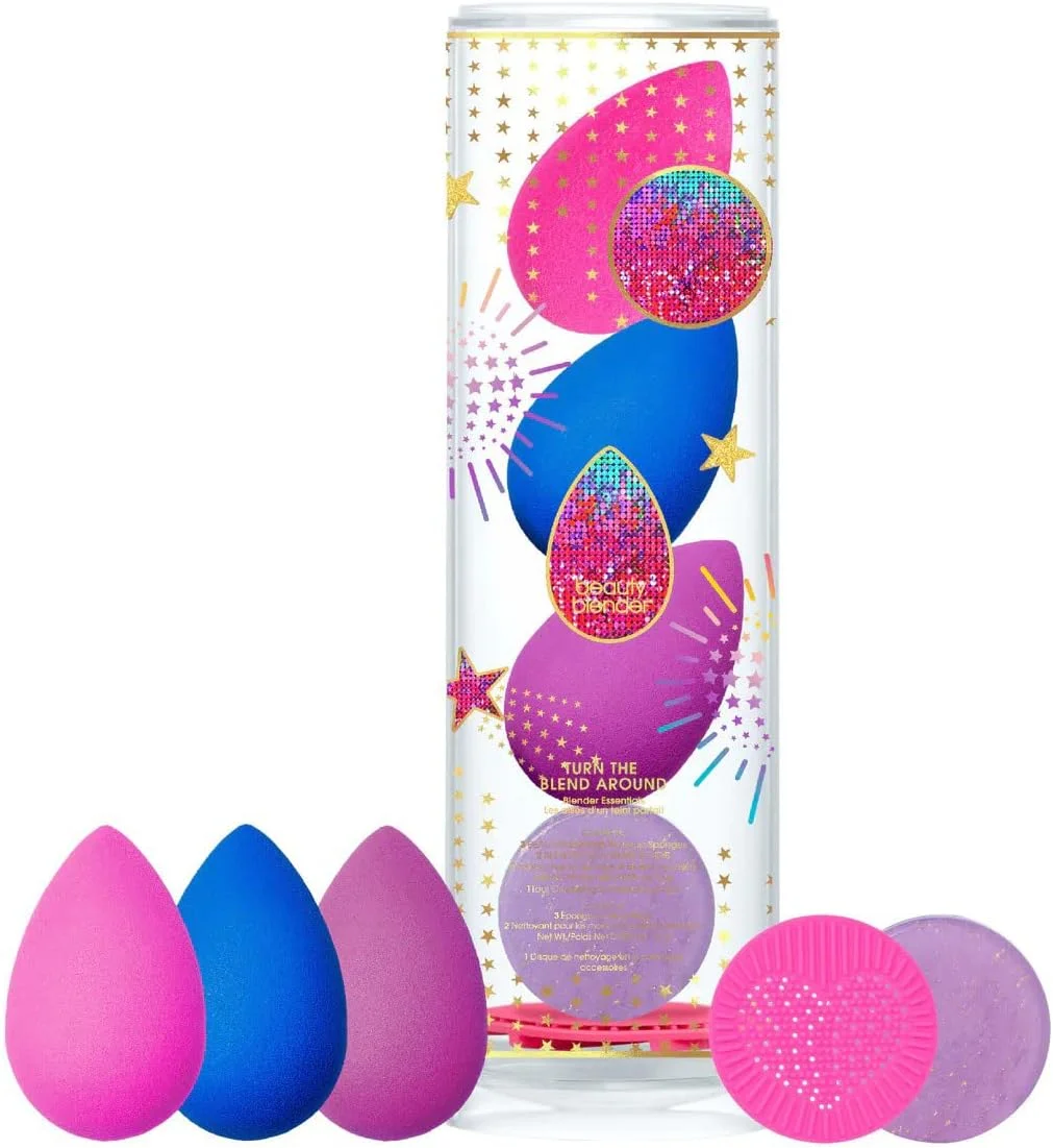 مجموعه 6 تکه بیوتی بلندر Turn The Blend Around - 3 اسفنج آرایشی، 2 پاک کننده اسفنج و برس، پد سیلیکونی تمیز کننده، استفاده حرفه ای، وگان و بدون تست حیوانی، ساخت آمریکا