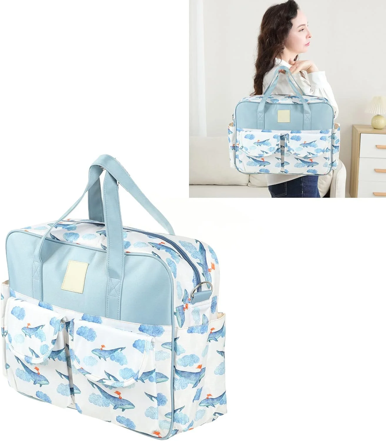 کیف لوازم کودک ضدآب Keenso با ظرفیت بالا و بند شانه قابل تنظیم برای مادران باردار (نهنگ آبی) کیف لوازم کودک ضدآب Keenso با ظرفیت بالا و بند شانه قابل تنظیم برای مادران باردار (نهنگ آبی)