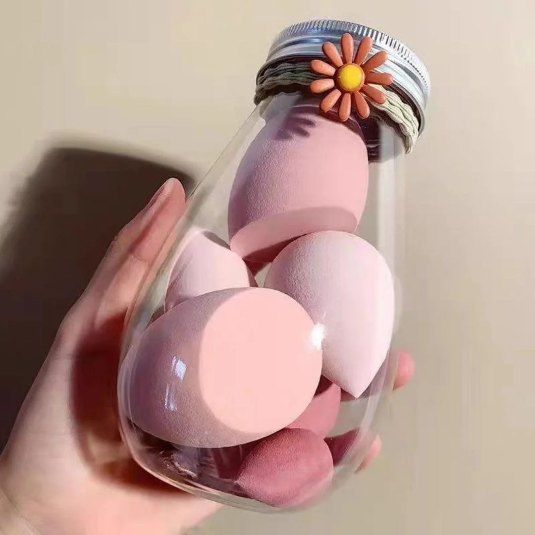 مجموعه اسفنج های آرایشی حرفه ای بیوتی بلندر - 6 عدد کوچک و بزرگ به همراه جا اسفنجی برای هایلایتر، پودر، کرم یا کرم پودر مایع - ترکیب بی نقص، صورتی