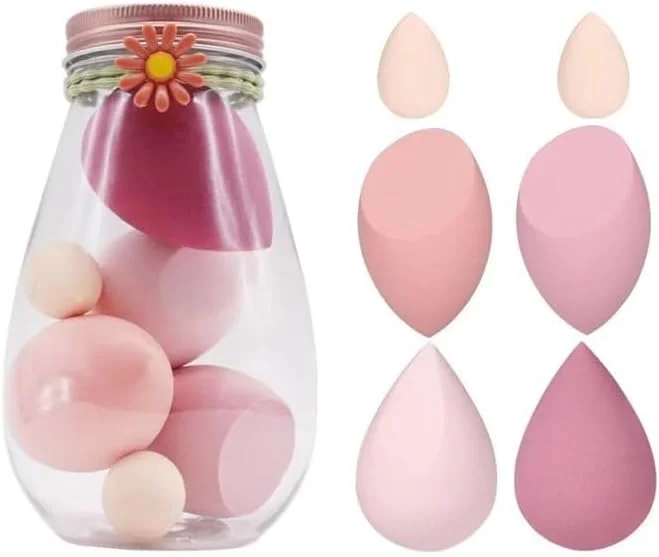 مجموعه اسفنج های آرایشی حرفه ای بیوتی بلندر - 6 عدد کوچک و بزرگ به همراه جا اسفنجی برای هایلایتر، پودر، کرم یا کرم پودر مایع - ترکیب بی نقص، صورتی