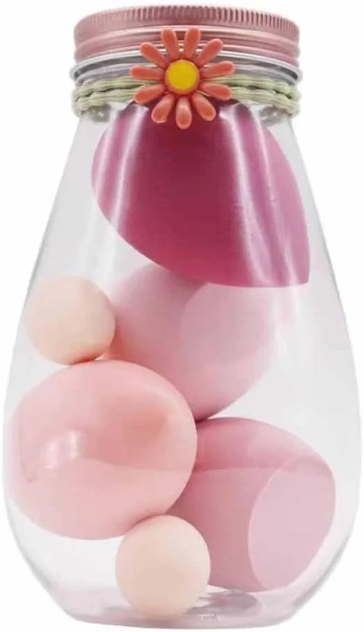 مجموعه اسفنج های آرایشی حرفه ای بیوتی بلندر - 6 عدد کوچک و بزرگ به همراه جا اسفنجی برای هایلایتر، پودر، کرم یا کرم پودر مایع - ترکیب بی نقص، صورتی