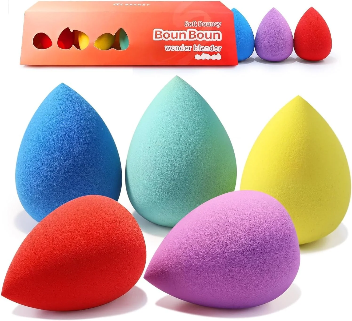 مجموعه 5 عددی اسفنج آرایشی BEAKEY، اسفنج زیبایی برای ترکیب کرم پودر، بی نقص برای مایع، کرم و پودر، اسفنج های آرایشی چند رنگ