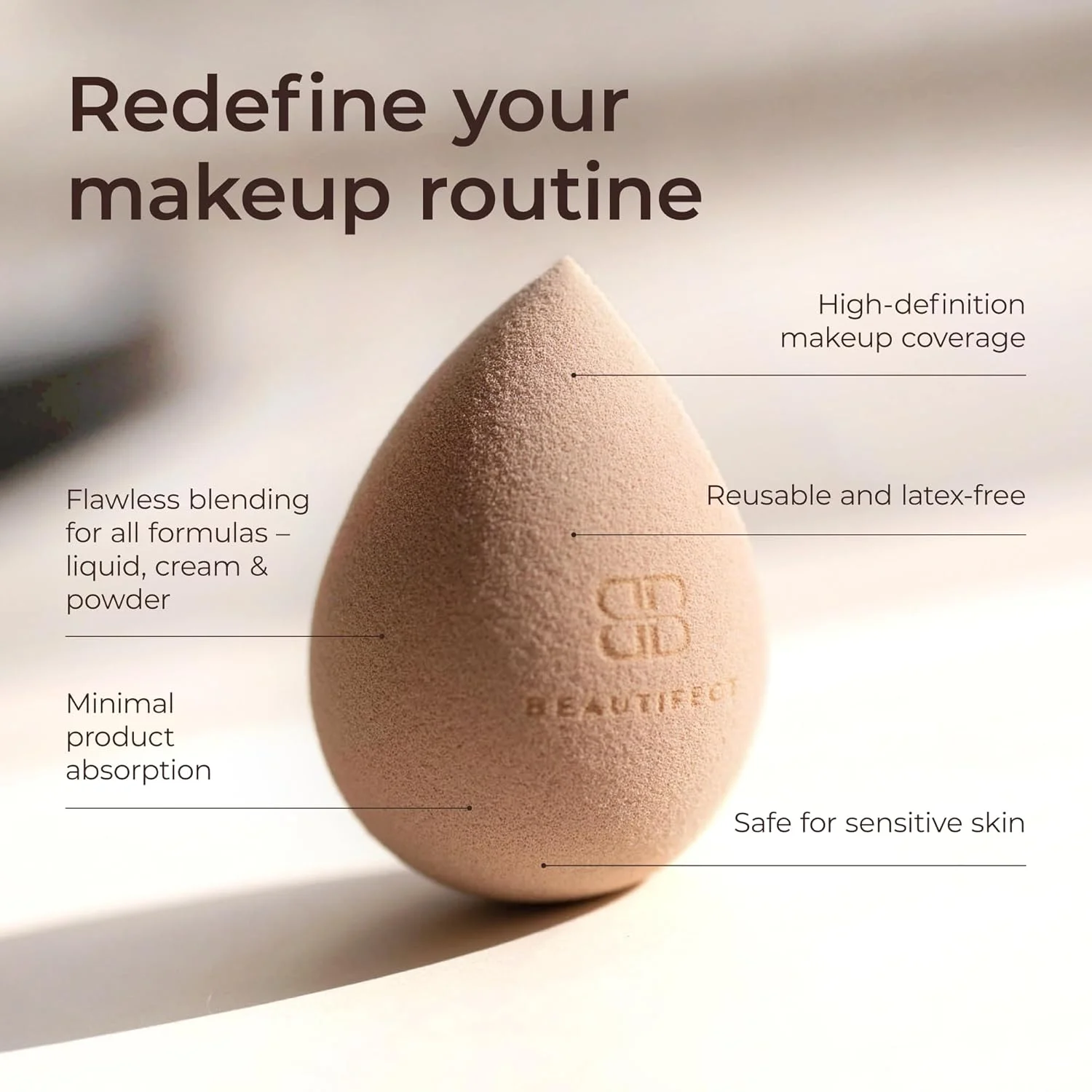 اسفنج آرایشی بیوتیفکت - اسفنج چندکاره با عملکرد سه گانه - اسفنج چند منظوره برای خانم ها - اسفنج فونداسیون با پوشش ایربراش برای ترکیب و کانتورینگ آرایش