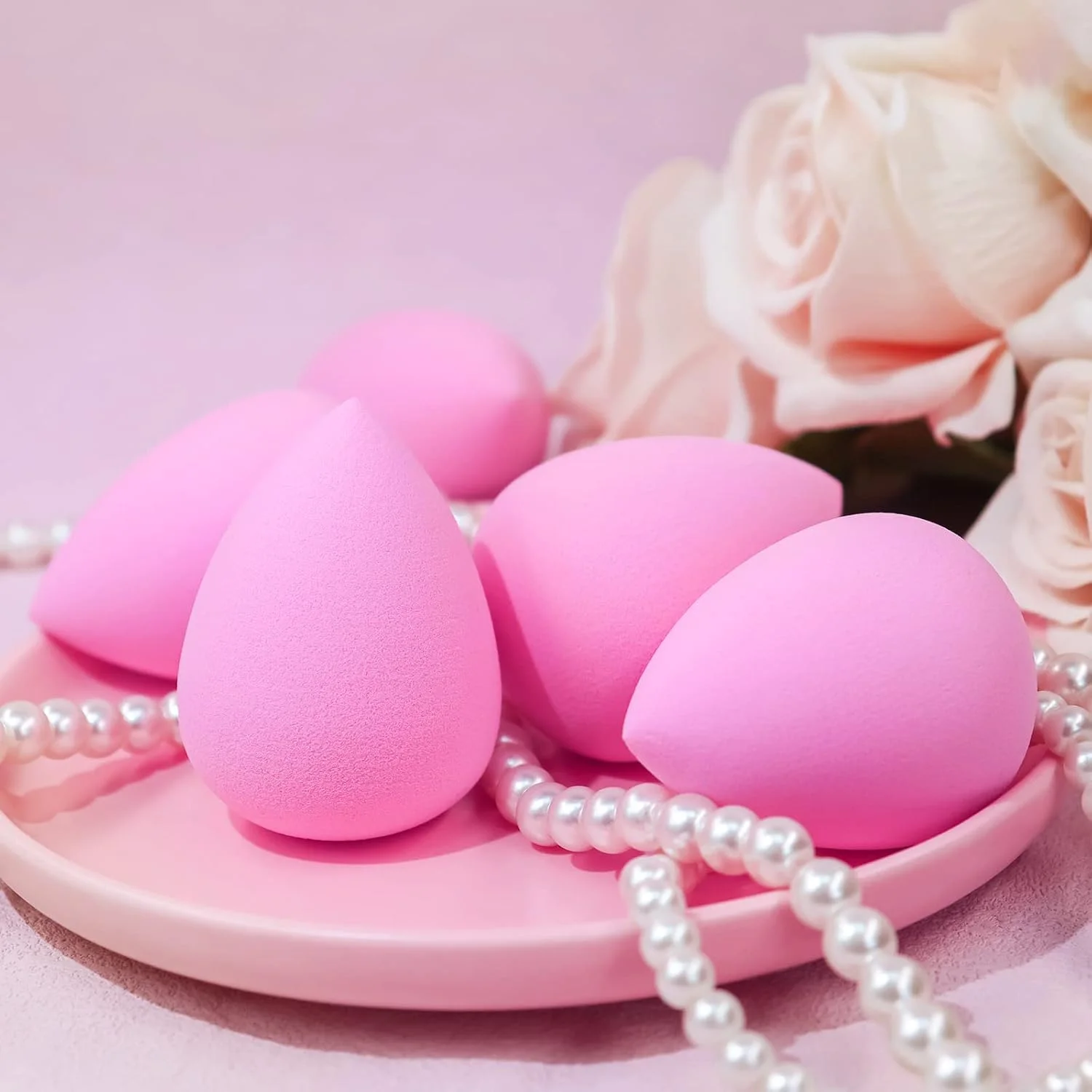 اسفنج آرایشی بدون لاتکس BEAKEY برای ترکیب، مجموعه اسفنج های آرایشی صورتی، اسفنج زیبایی نرم، برای استفاده بی عیب و نقص از لوازم آرایشی مایع، کرم و پودری