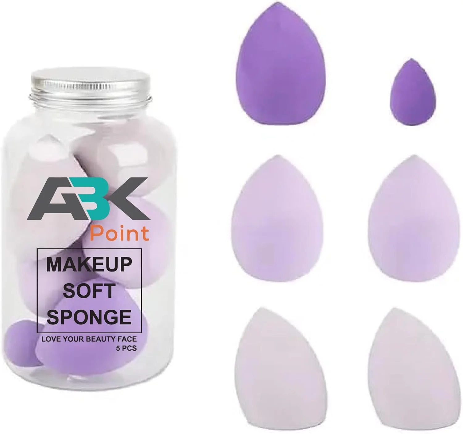 مجموعه اسفنج آرایشی ABK POINT Beauty Blender، 5 عدد، اسفنج های بزرگ برای مایعات، کرم ها، پودرها، پف آرایشی، بدون لاتکس، قابل استفاده به صورت خشک و مرطوب