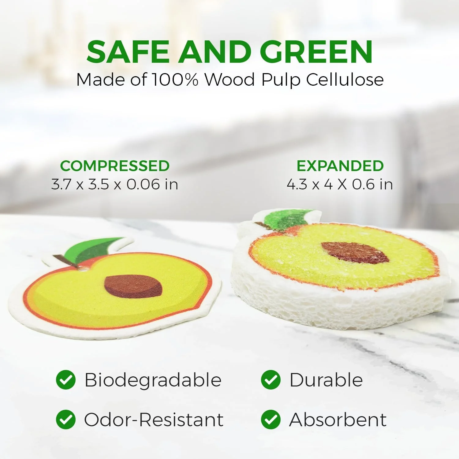 اسفنج های فشرده سلولزی زیست تخریب پذیر AIRNEX - بسته 12 عددی اسفنج آشپزخانه طرح میوه ای برای تمیز کردن - اسفنج های تمیز کننده خانگی سنگین و طبیعی مناسب برای آشپزخانه، حمام و سطوح