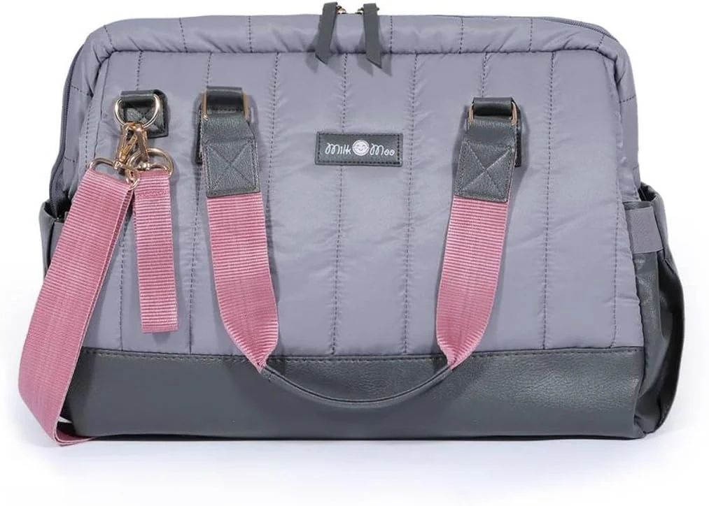 کیف لوازم کودک Milk&Moo، لحافی، بزرگ، برای مراقبت از کودک، کیف مسافرتی، کیف بیمارستانی، مقاوم در برابر آب، چرم مصنوعی، جیب های عایق حرارتی، کیف شانه ای، ذغالی