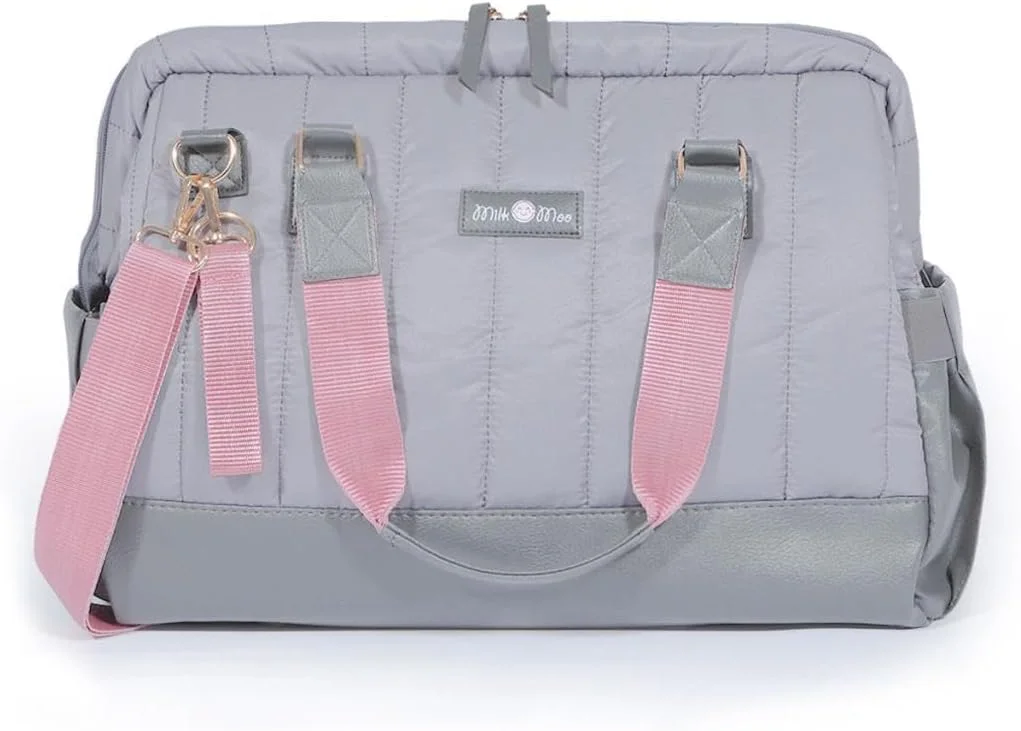 کیف لوازم کودک Milk&Moo، لحافی، بزرگ، برای مراقبت از کودک، کیف مسافرتی، کیف بیمارستانی، مقاوم در برابر آب، چرم مصنوعی، جیب های عایق حرارتی، کیف شانه ای، ذغالی
