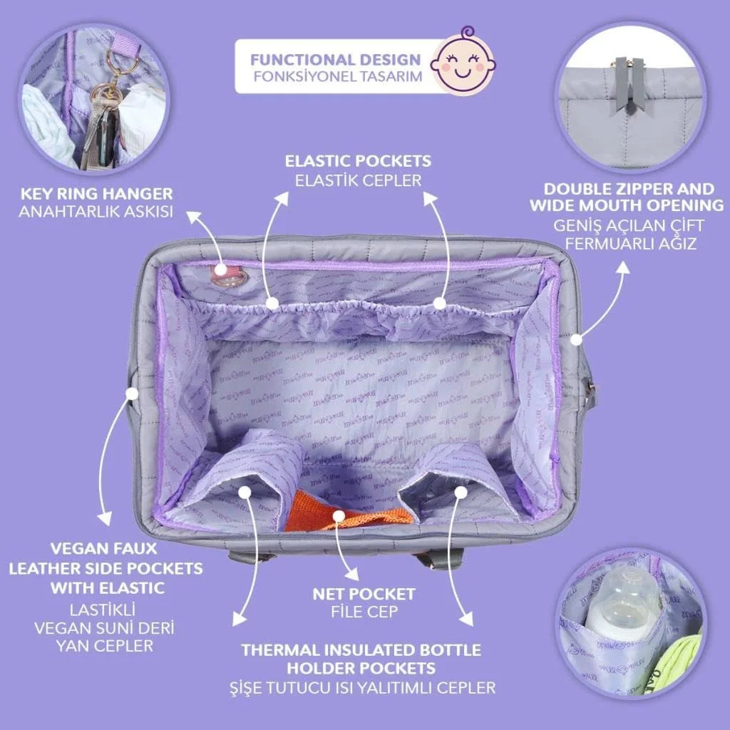 کیف لوازم کودک Milk&Moo، لحافی، بزرگ، برای مراقبت از کودک، کیف مسافرتی، کیف بیمارستانی، مقاوم در برابر آب، چرم مصنوعی، جیب های عایق حرارتی، کیف شانه ای، ذغالی