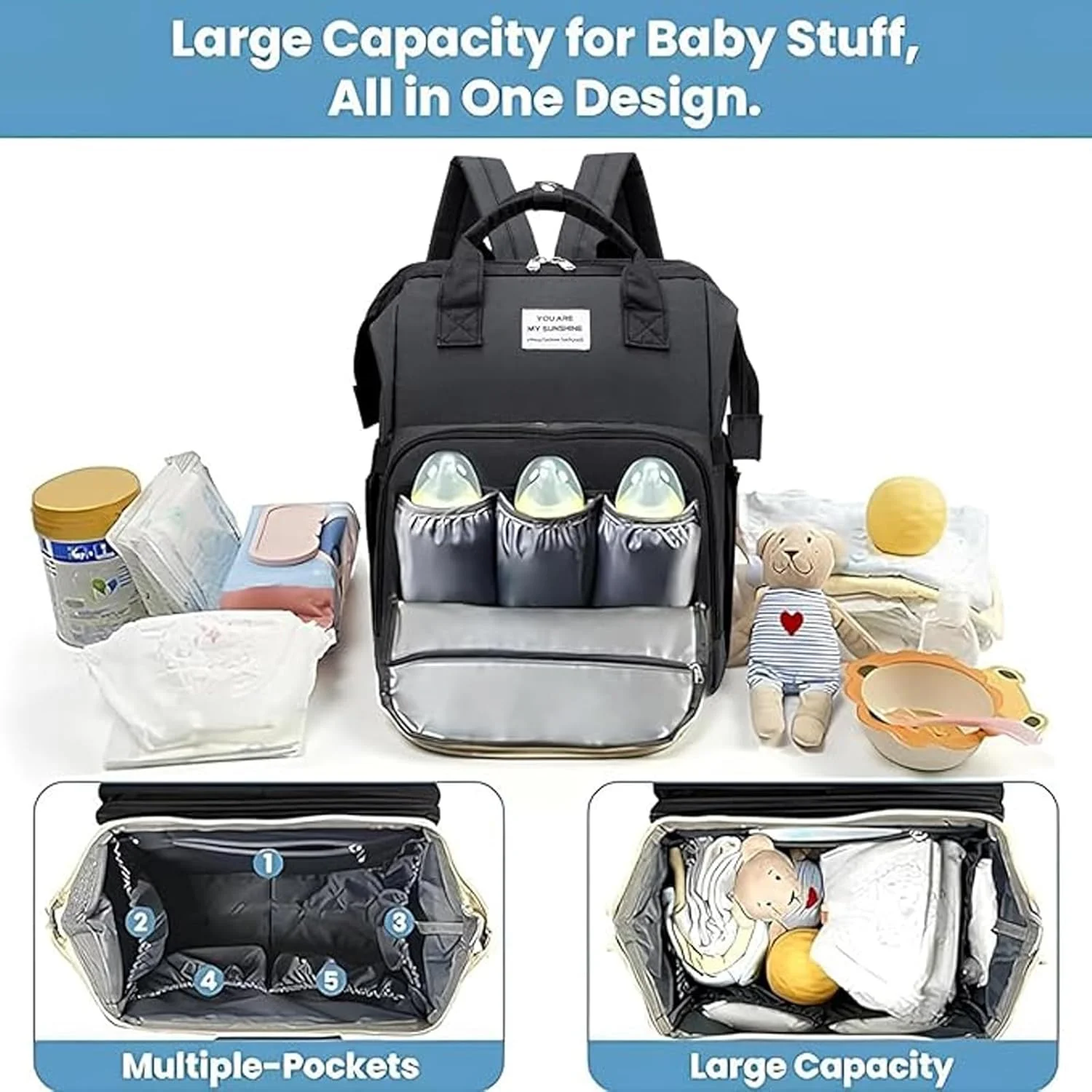 کیف لوازم کودک لانگ رول، کوله پشتی تختخواب شو تاشو، کوله پشتی چند منظوره ضد آب برای سفر با پورت USB، بندهای اتصال به کالسکه و جیب های عایق کیف لوازم کودک لانگ رول، کوله پشتی تختخواب شو تاشو، کوله پشتی چند منظوره ضد آب برای سفر با پورت USB، بندهای اتصال به کالسکه و جیب های عایق