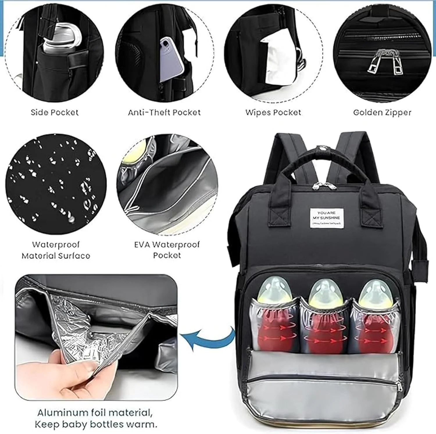 کیف لوازم کودک لانگ رول، کوله پشتی تختخواب شو تاشو، کوله پشتی چند منظوره ضد آب برای سفر با پورت USB، بندهای اتصال به کالسکه و جیب های عایق کیف لوازم کودک لانگ رول، کوله پشتی تختخواب شو تاشو، کوله پشتی چند منظوره ضد آب برای سفر با پورت USB، بندهای اتصال به کالسکه و جیب های عایق