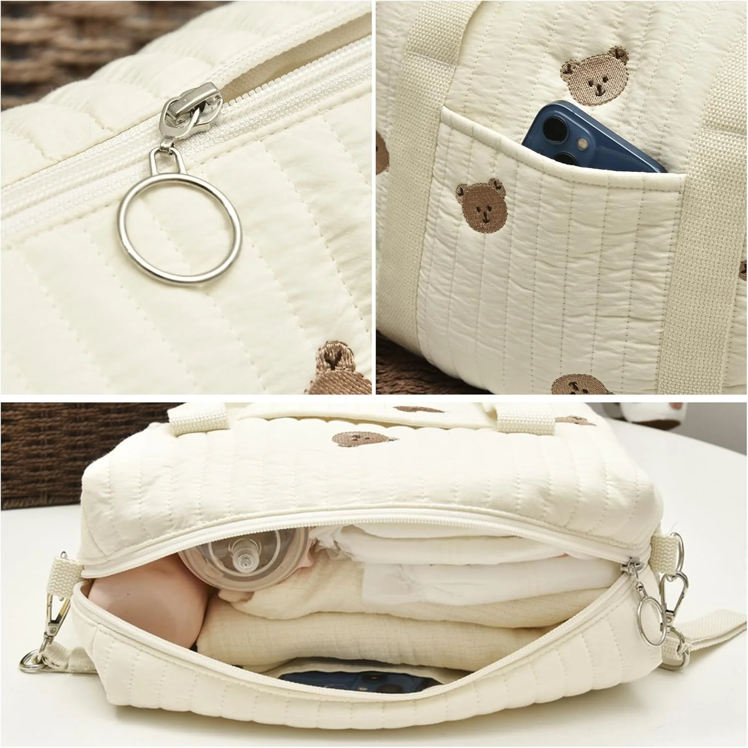 کیف لوازم کودک Lmbabter، کیف نگهداری لوازم کالسکه، کیف ارگانایزر پوشک، کیف دستی گلدوزی شده مادر