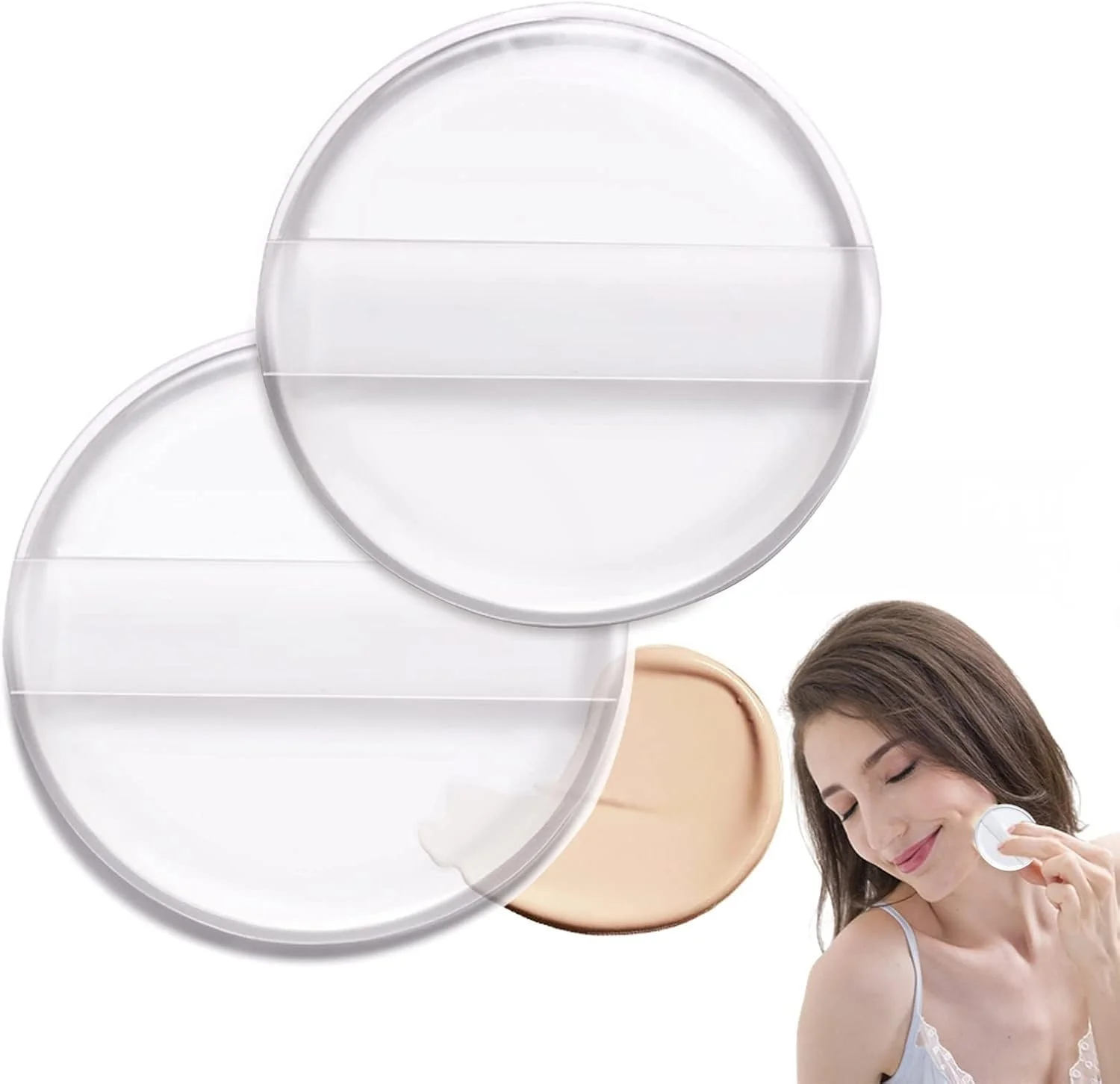 پدهای آرایشی سیلیکونی ایر کوشن، بسته 2 عددی، بلندر آرایشی شفاف، استفاده آسان و تمیز کردن راحت، مناسب برای استفاده مرطوب و خشک، ابزار آرایشی الاستیک بالا برای زنان و دختران (شفاف، تک سایز)