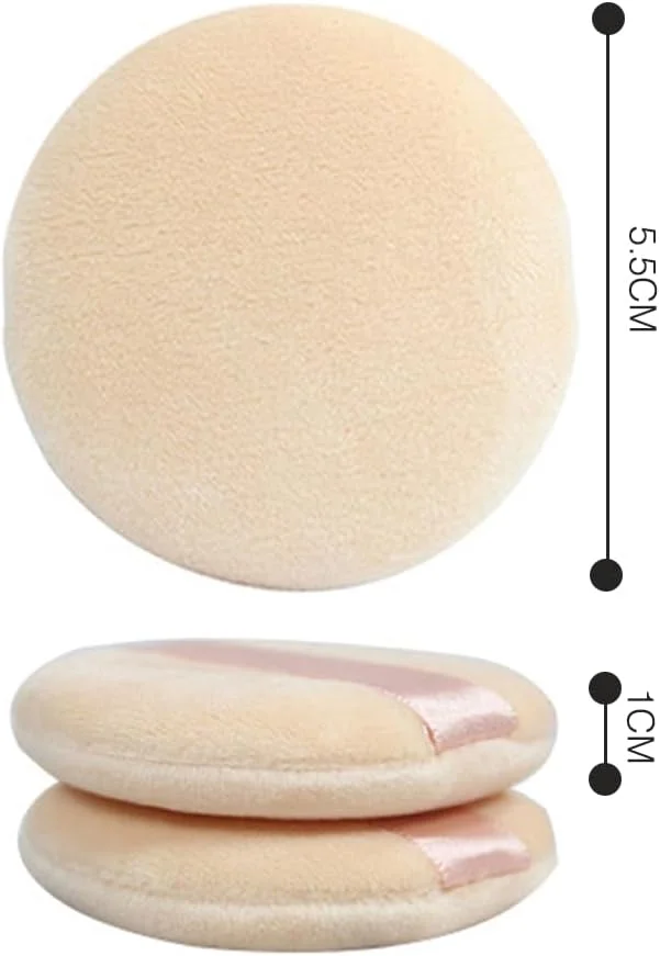 ست 2 عددی پد پودر با روبان، اسفنج نرم، ابزار آرایش پارچه فلانل فونداسیون، پد پودر گرد فومینگ طبیعی خالص، مناسب برای حمل روزانه