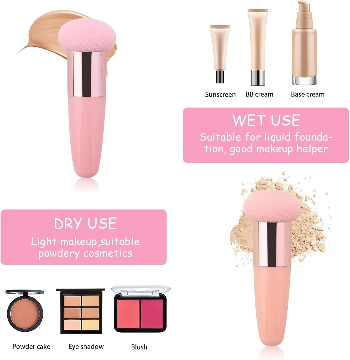 ست 2 عددی اسفنج آرایشی قارچی، مناسب برای پخش کرم پودر، کانسیلر و پودر، قابل استفاده به صورت خشک و مرطوب به همراه دسته ست 2 عددی اسفنج آرایشی قارچی، مناسب برای پخش کرم پودر، کانسیلر و پودر، قابل استفاده به صورت خشک و مرطوب به همراه دسته