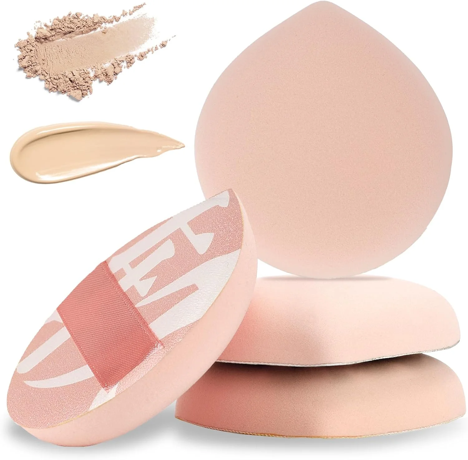 4 PCS Korean Makeup Puff, Soft Makeup Sponges Teardrop Setting Powder Puff Face Makeup Cushion Puff Beauty Blender Sponge for Foundation Concealer Liquid Cream and Powder, Beginner Friendly - Medium