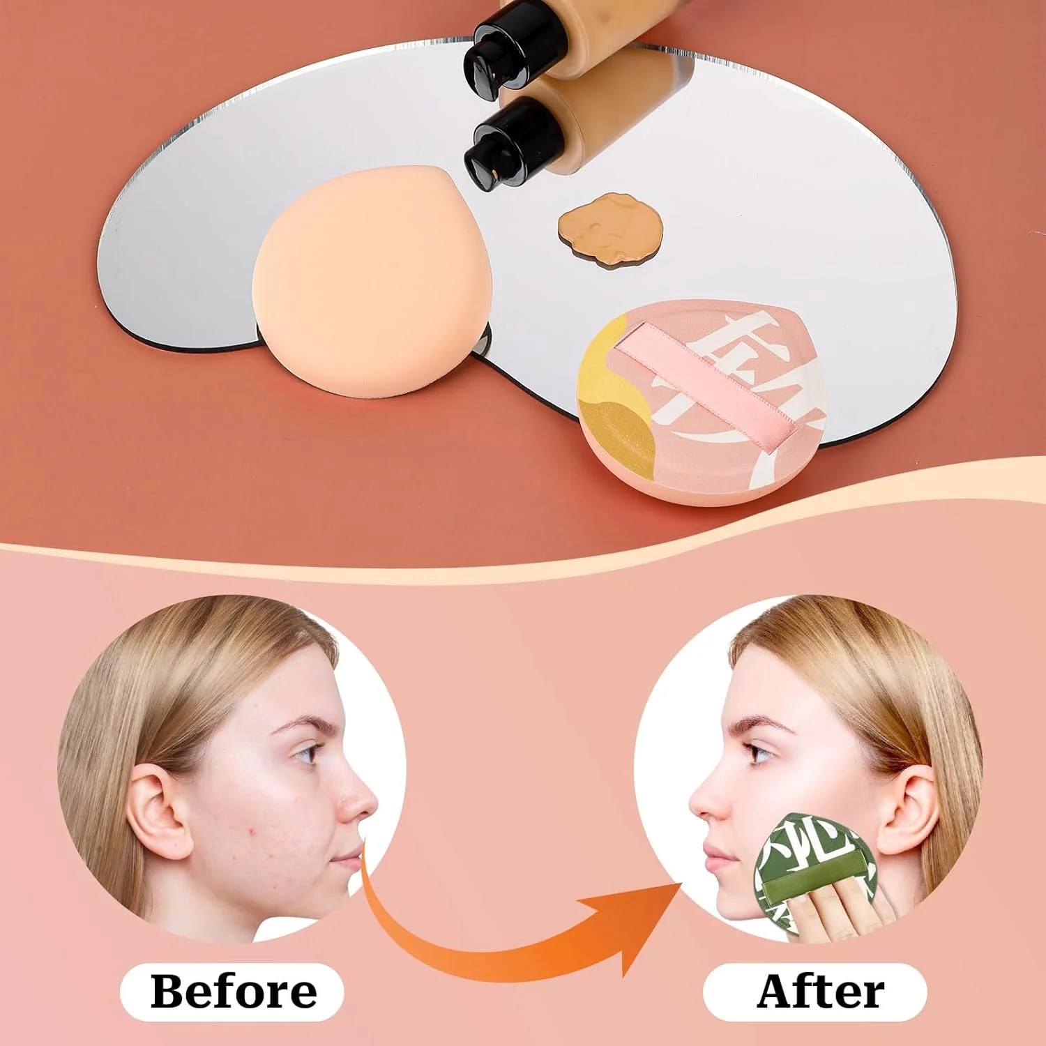 4 PCS Korean Makeup Puff, Soft Makeup Sponges Teardrop Setting Powder Puff Face Makeup Cushion Puff Beauty Blender Sponge for Foundation Concealer Liquid Cream and Powder, Beginner Friendly - Medium