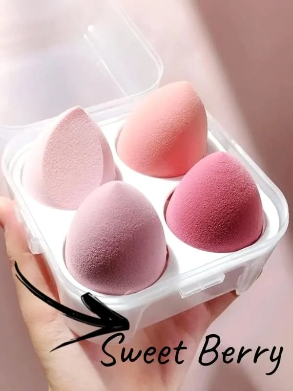پک 4 عددی اسفنج آرایشی بیوتی با جعبه شفاف PrimePick7 | ابزارهای حرفه ای آرایشی برای میکاپ | مناسب برای مایع، کرم، فونداسیون و پودر (توت شیرین)