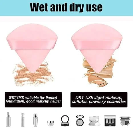 پد آرایشی صورت 8 عددی پنبه ای، مثلثی فوق العاده نرم برای استفاده خشک و مرطوب، پودر فیکس، پودر بدن، کرم پودر، کرم یا مایع، پد چند منظوره آرایشی نرم (صورتی)