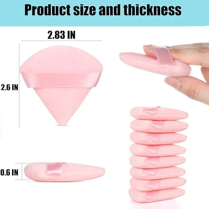 پد آرایشی صورت 8 عددی پنبه ای، مثلثی فوق العاده نرم برای استفاده خشک و مرطوب، پودر فیکس، پودر بدن، کرم پودر، کرم یا مایع، پد چند منظوره آرایشی نرم (صورتی)