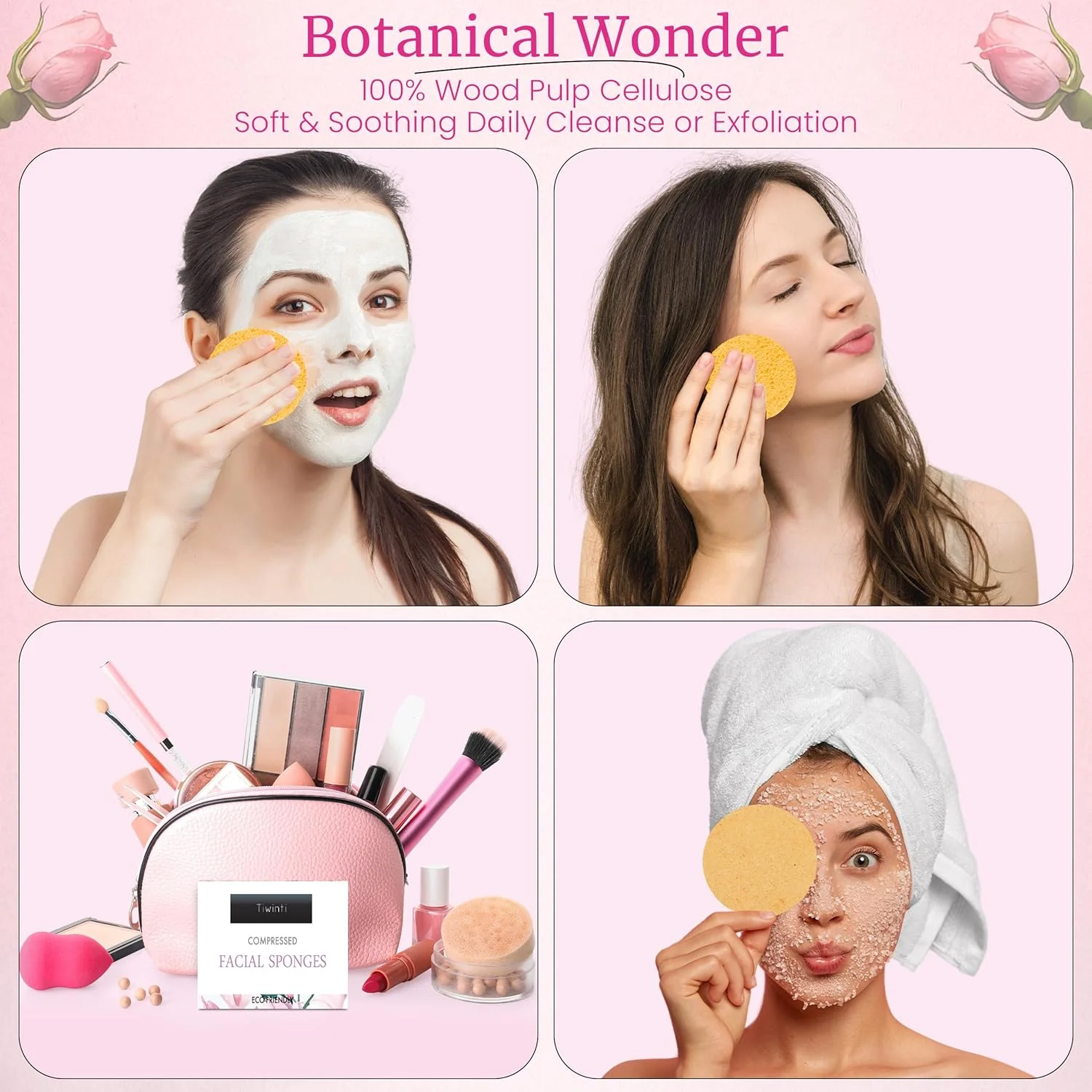 اسفنج های فشرده صورت 60 عددی | اسفنج های سلولزی 100% طبیعی TiwinTi | پاک کننده صورت | پاک کننده آرایش | اسفنج های صورت برای متخصصان زیبایی | اسفنج لایه بردار | لایه برداری منافذ | قابل استفاده مجدد و مناسب سفر