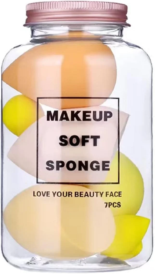 پد آرایشی اسفنجی 7 عددی، مجموعه اسفنجی قطره اشکی برای کرم پودر، با طراحی شیشه ای زیبا، شیشه آرزوها، تخم مرغی رنگارنگ ماکارون
