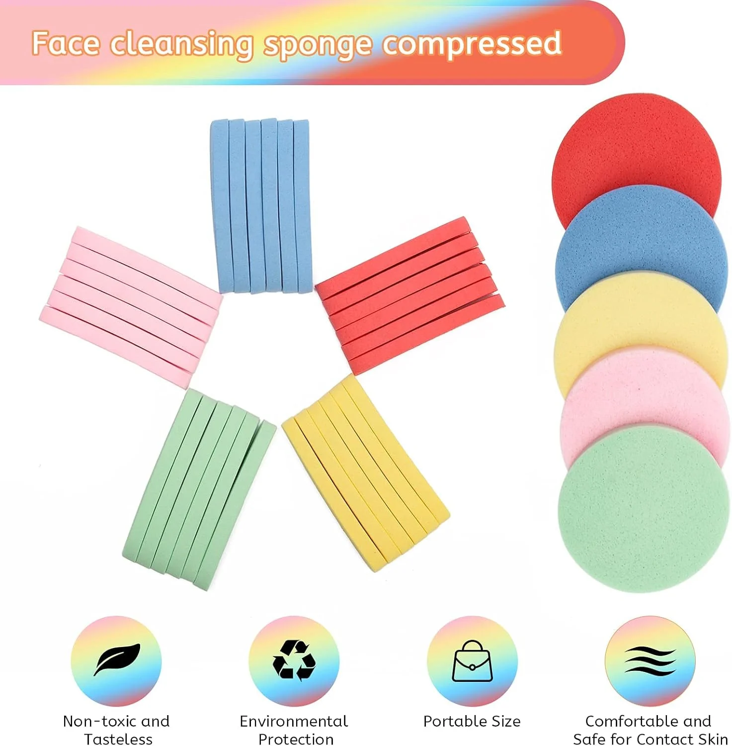اسفنج فشرده صورت 60 عددی Luxiv، اسفنج پاک کننده صورت در 5 رنگ، اسفنج آرایشی فشرده صورت گرد، اسفنج شستشوی صورت برای زنان، اسفنج لایه بردار فشرده (رنگ های ترکیبی)