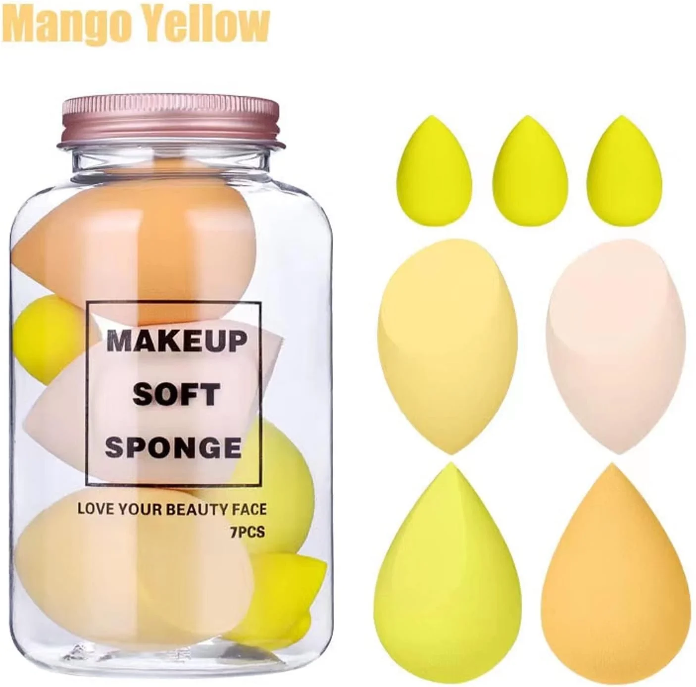 پد آرایشی اسفنجی 7 عددی، مجموعه اسفنجی قطره اشکی برای کرم پودر، با طراحی شیشه ای زیبا، شیشه آرزوها، تخم مرغی رنگارنگ ماکارون