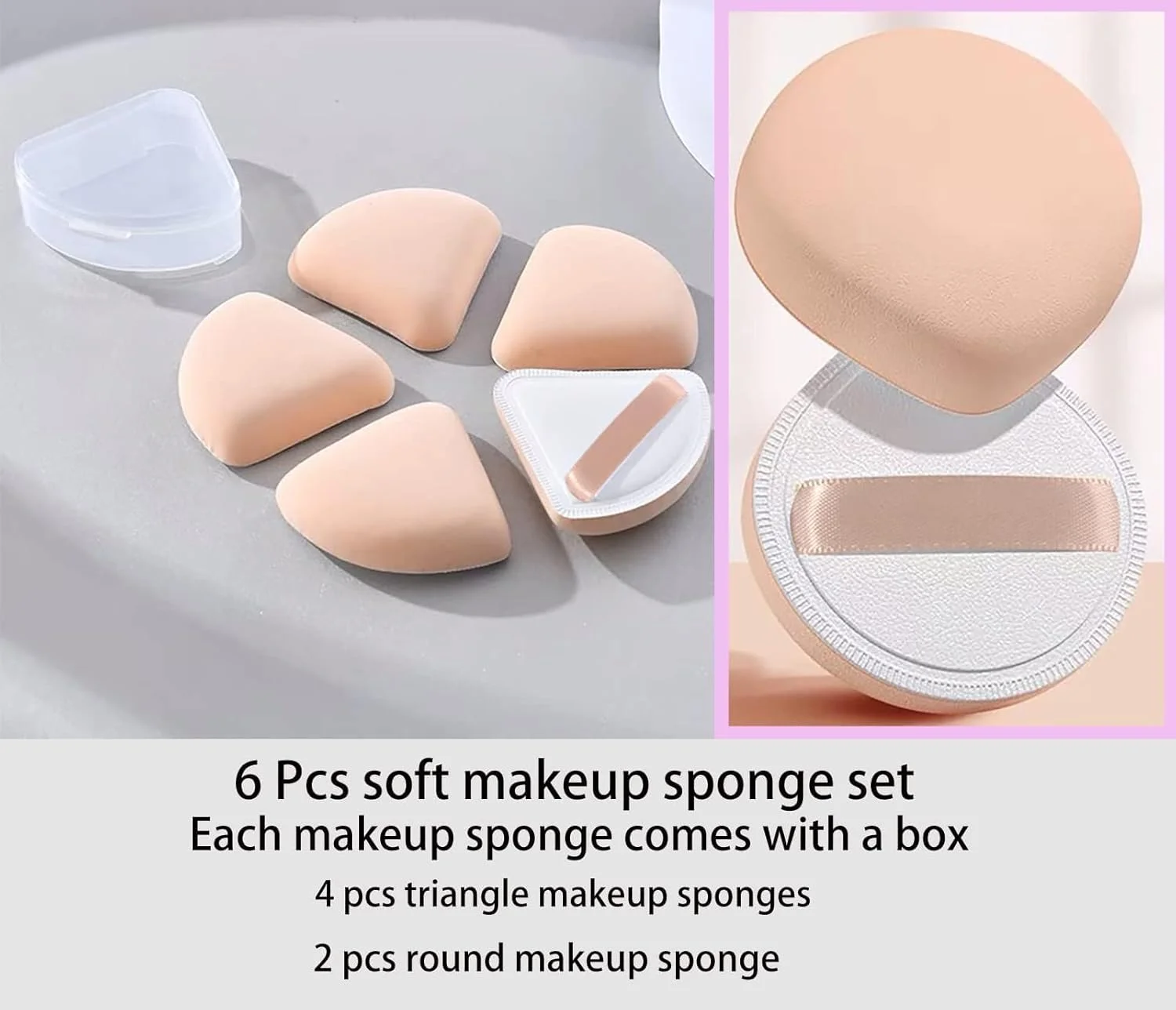 ست اسفنج آرایشی 6 عددی Defsedar، کوسن مثلثی و گرد برای ترکیب فونداسیون مایع، پودر، کرم، کانسیلر، استفاده بی نقص از آرایش