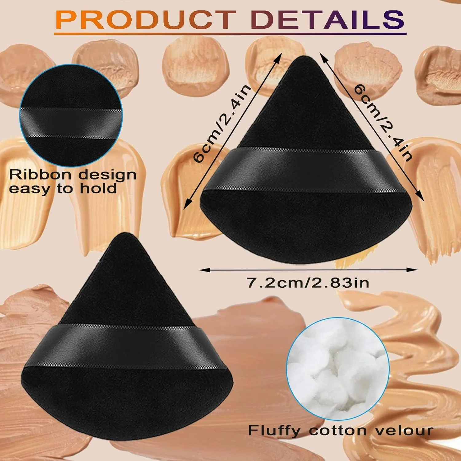 کاسپیتوم 2 عدد پد پودر فیکس، پد مثلثی نرم صورت ابزار آرایش، پولیش کوتاه (مشکی)