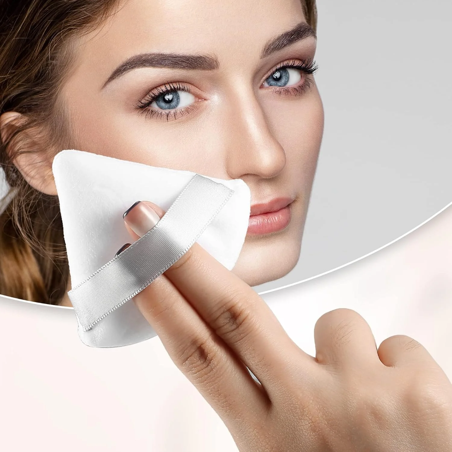 کاسپیتوم 2 عدد پد پودر فیکس، پد مثلثی نرم صورت، ابزار آرایشی با پُرز کوتاه (صورتی و سفید)