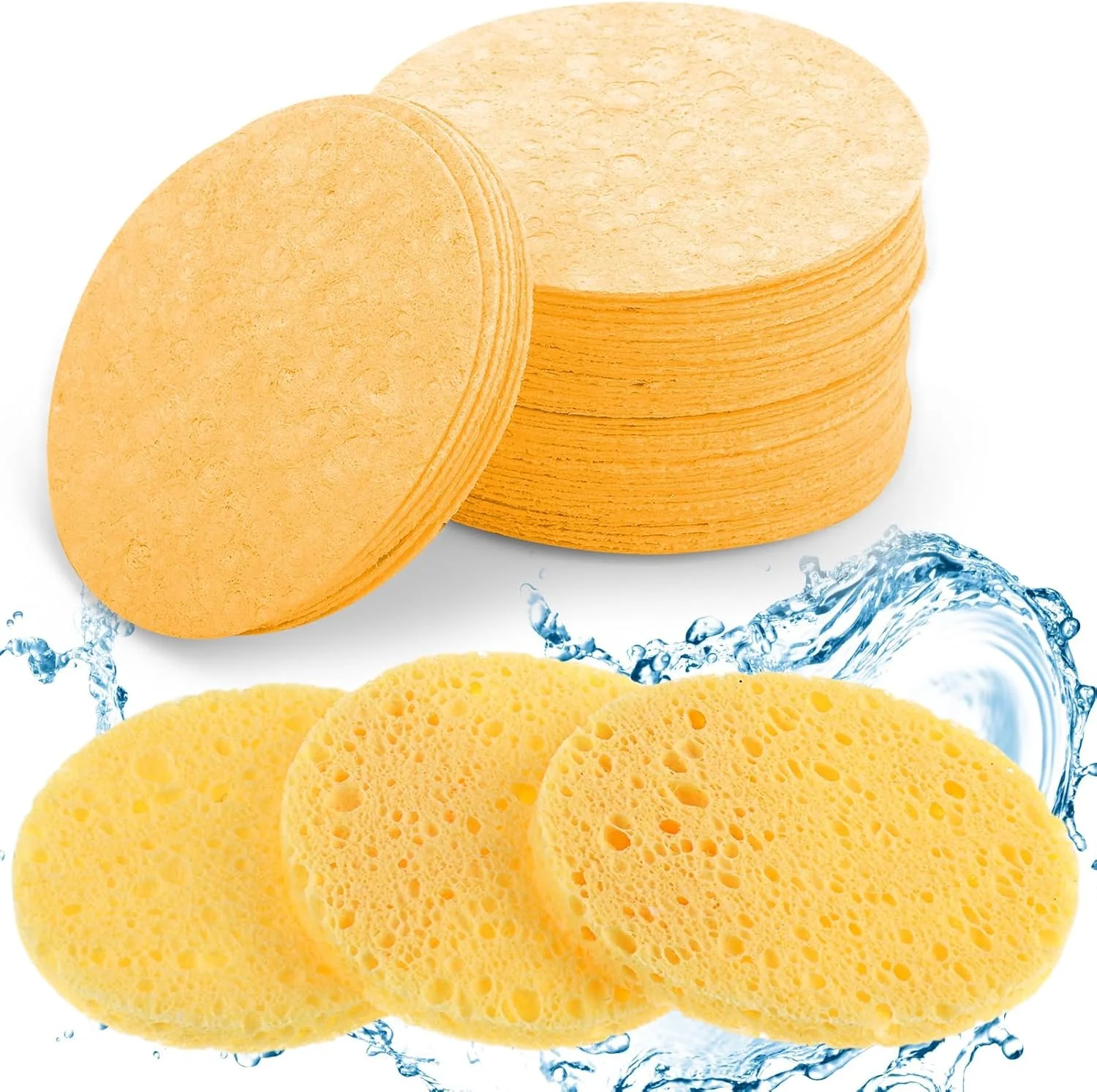 پدهای اسفنجی فشرده صورت 50 عددی برای شستشوی صورت، اسفنج لایه بردار برای روتین مراقبت از پوست و پاک کردن آرایش (زرد) پدهای اسفنجی فشرده صورت 50 عددی برای شستشوی صورت، اسفنج لایه بردار برای روتین مراقبت از پوست و پاک کردن آرایش (زرد)