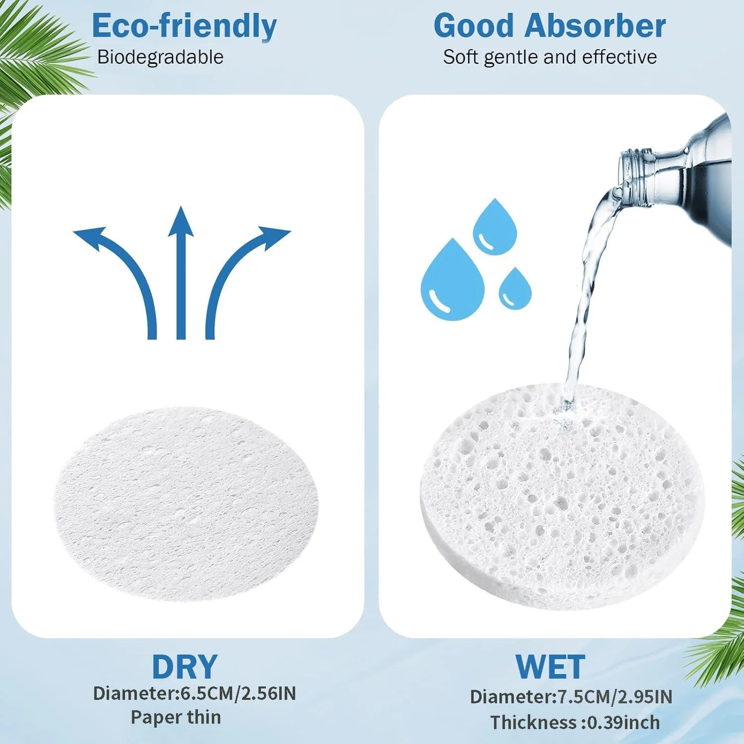 پدهای اسفنجی فشرده صورت 50 عددی، اسفنج های گرد برای پاکسازی، پدهای لایه بردار یکبار مصرف صورت برای متخصصان زیبایی، سفید