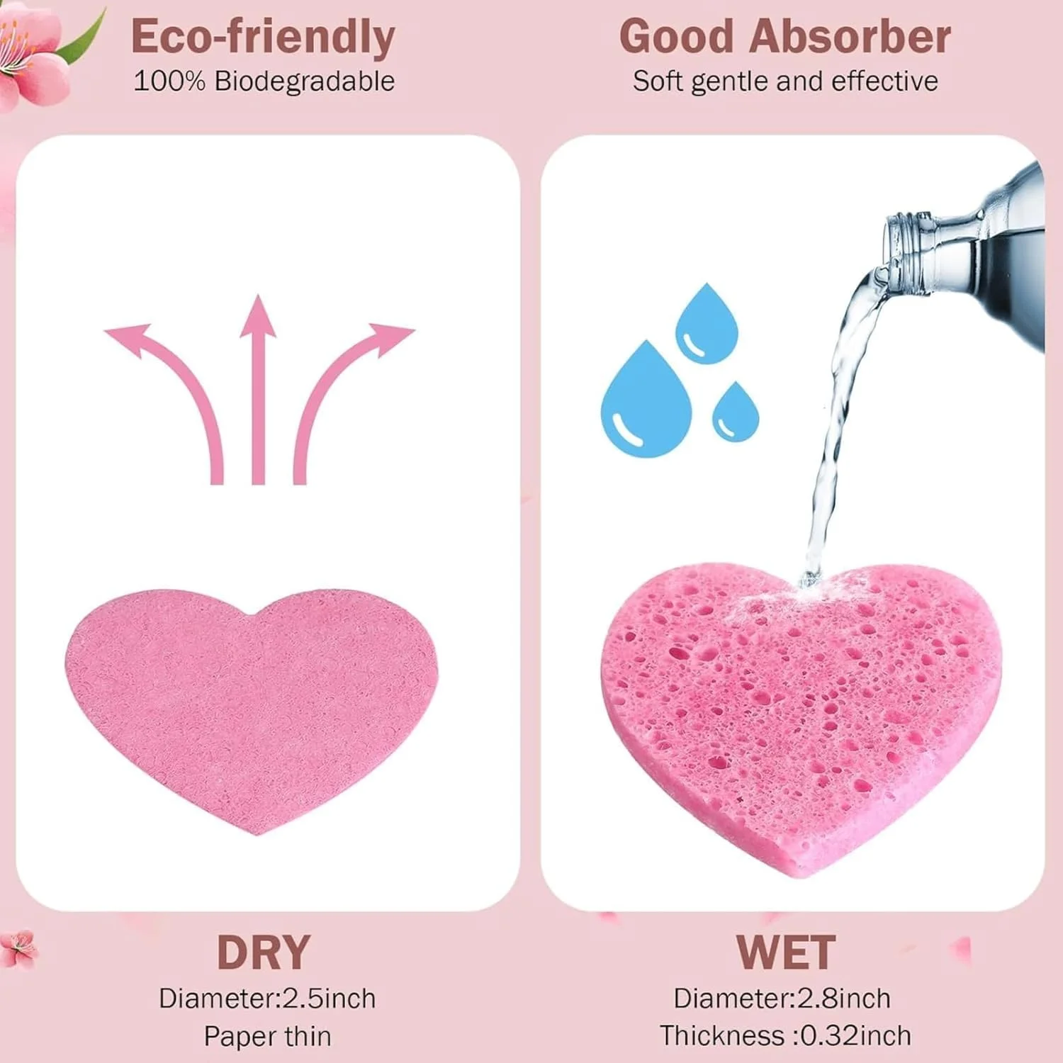 50 پد اسفنجی فشرده پاک کننده قلبی شکل، پدهای پنبه ای خمیر چوب جاذب با مخزن نگهداری، سلولزی بادوام و سازگار با پوست، پاک کننده عمقی و موثر صورت، طراحی سریع خشک و قابل گسترش برای مسافرت و استفاده روزانه 50 پد اسفنجی فشرده پاک کننده قلبی شکل، پدهای پنبه ای خمیر چوب جاذب با مخزن نگهداری، سلولزی بادوام و سازگار با پوست، پاک کننده عمقی و موثر صورت، طراحی سریع خشک و قابل گسترش برای مسافرت و استفاده روزانه