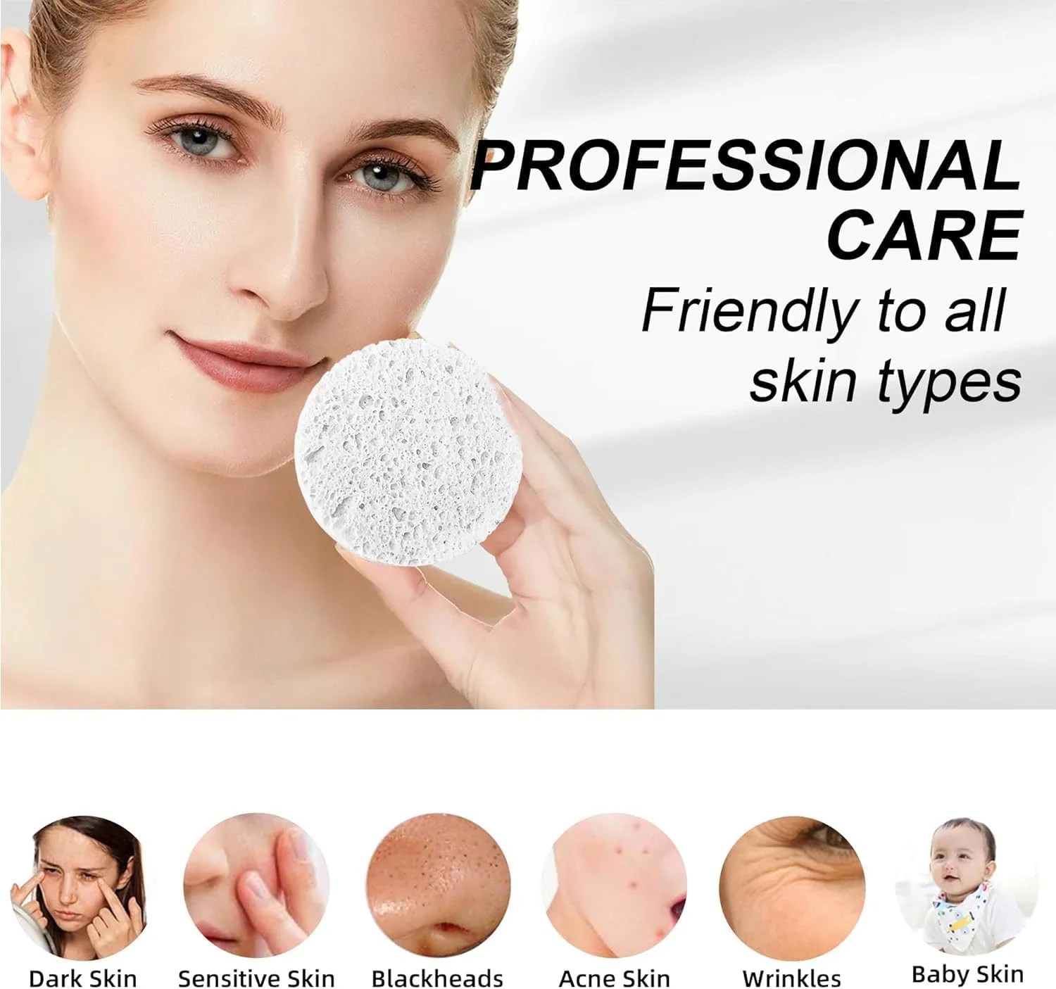 پدهای اسفنجی فشرده صورت 50 عددی، اسفنج های گرد برای پاکسازی، پدهای لایه بردار یکبار مصرف صورت برای متخصصان زیبایی، سفید