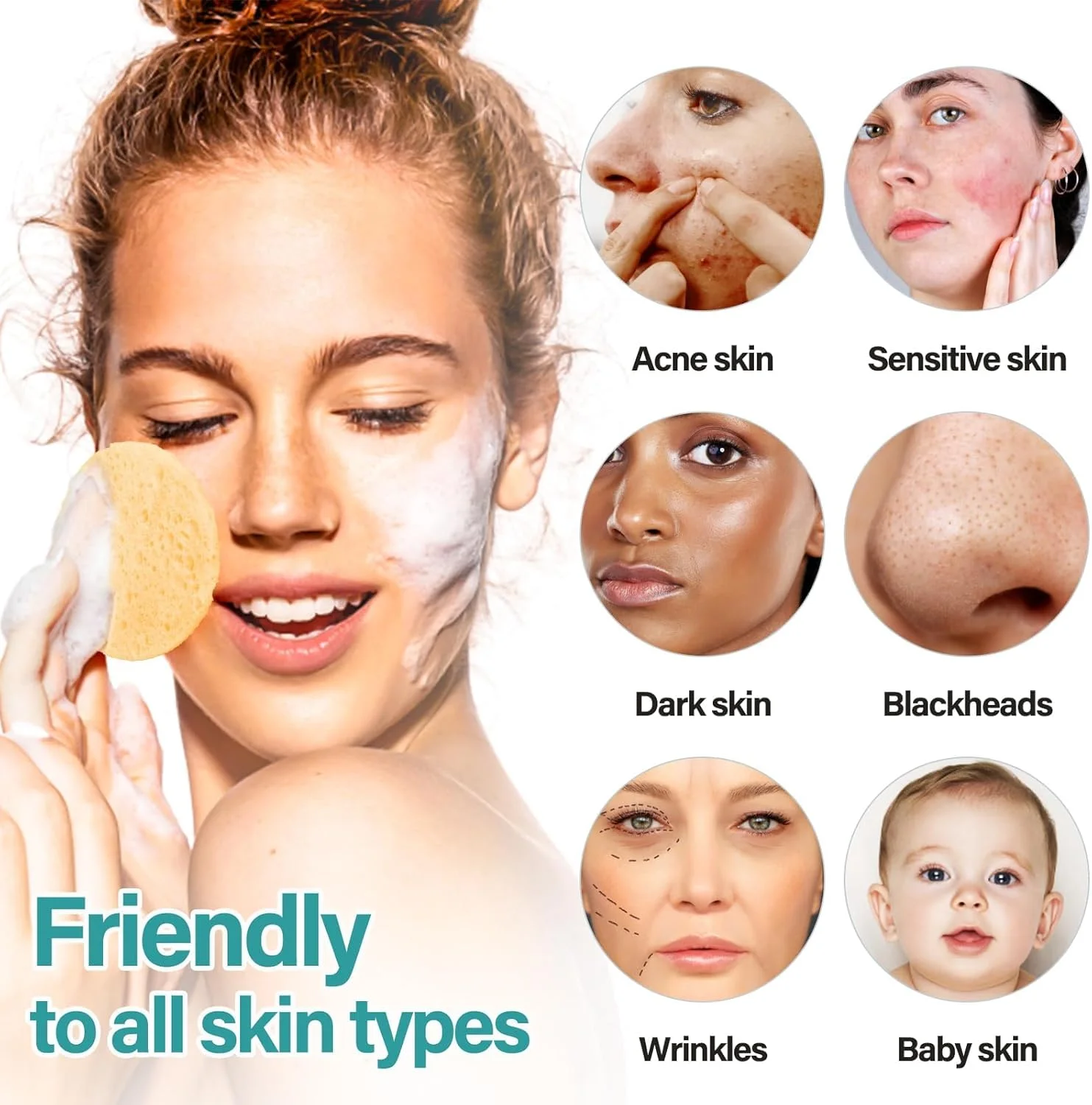 پدهای اسفنجی فشرده صورت 50 عددی برای شستشوی صورت، اسفنج لایه بردار برای روتین مراقبت از پوست و پاک کردن آرایش (زرد)