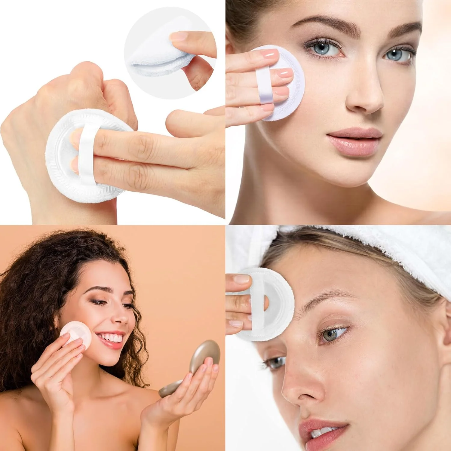 پدهای پودر آرایشی 4 عددی، پدهای پنبه ای 6 سانتی متری قابل شستشو با روبان، ابزارهای گرد زیبایی برای پودر فیکس و لوازم آرایشی مایع - سفید پدهای پودر آرایشی 4 عددی، پدهای پنبه ای 6 سانتی متری قابل شستشو با روبان، ابزارهای گرد زیبایی برای پودر فیکس و لوازم آرایشی مایع - سفید