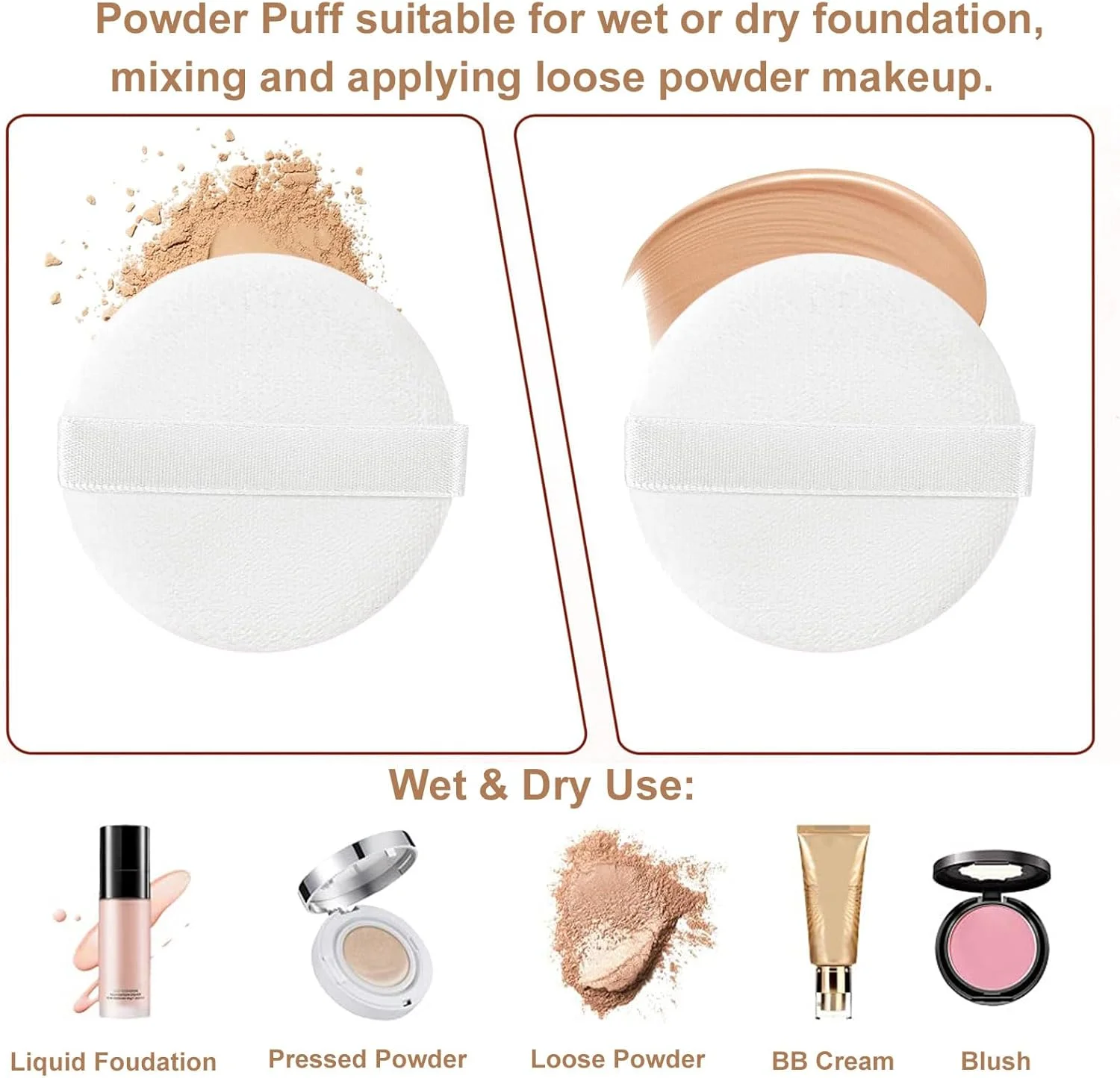 پدهای پودر آرایشی 4 عددی، پدهای پنبه ای 6 سانتی متری قابل شستشو با روبان، ابزارهای گرد زیبایی برای پودر فیکس و لوازم آرایشی مایع - سفید پدهای پودر آرایشی 4 عددی، پدهای پنبه ای 6 سانتی متری قابل شستشو با روبان، ابزارهای گرد زیبایی برای پودر فیکس و لوازم آرایشی مایع - سفید