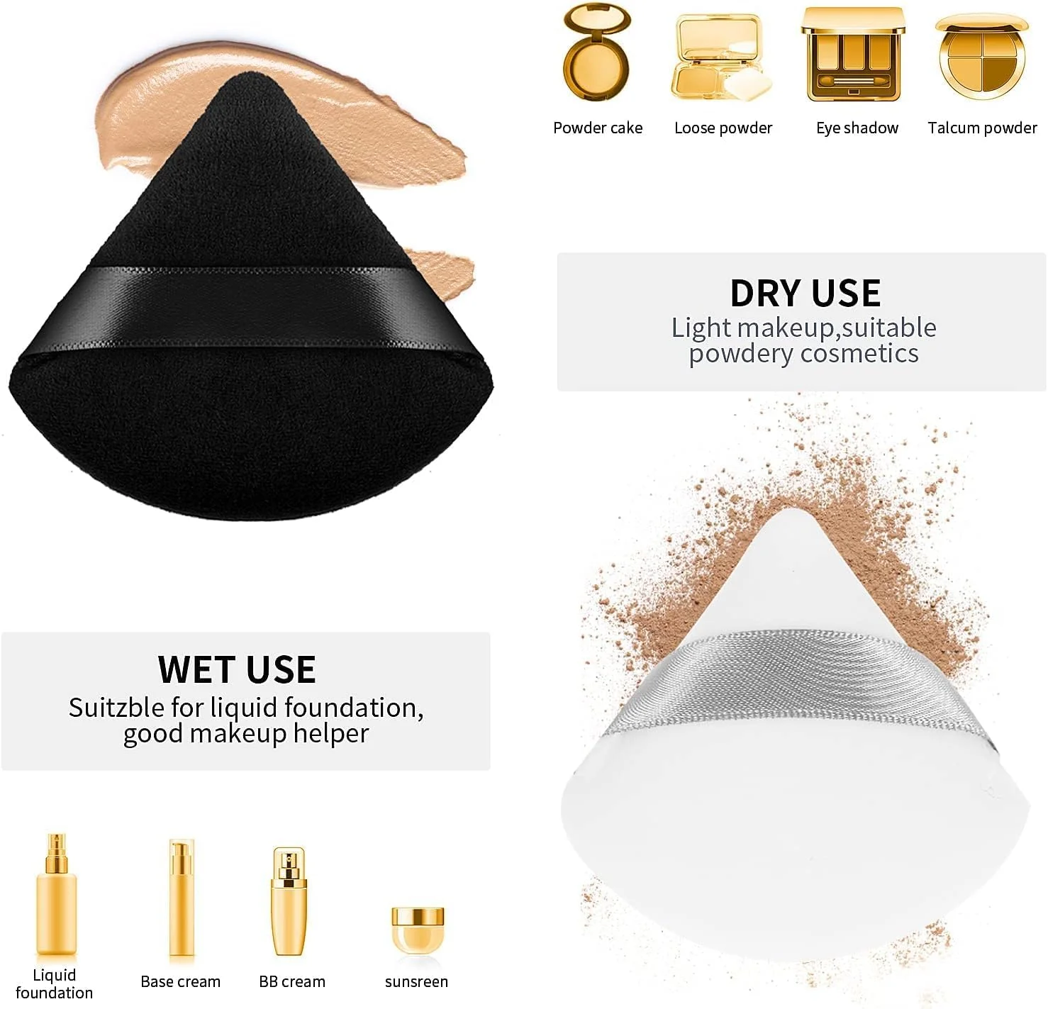 پد پودری 4 عددی، پد آرایشی برای کانتورینگ، پد پودری مثلثی، پد فونداسیون بدون لاتکس، اسفنج های آرایشی Cloud Kiss، بلندر اسفنجی برای ابزارهای آرایشی، اسفنج های اپلیکاتور (سیاه، سفید) پد پودری 4 عددی، پد آرایشی برای کانتورینگ، پد پودری مثلثی، پد فونداسیون بدون لاتکس، اسفنج های آرایشی Cloud Kiss، بلندر اسفنجی برای ابزارهای آرایشی، اسفنج های اپلیکاتور (سیاه، سفید)