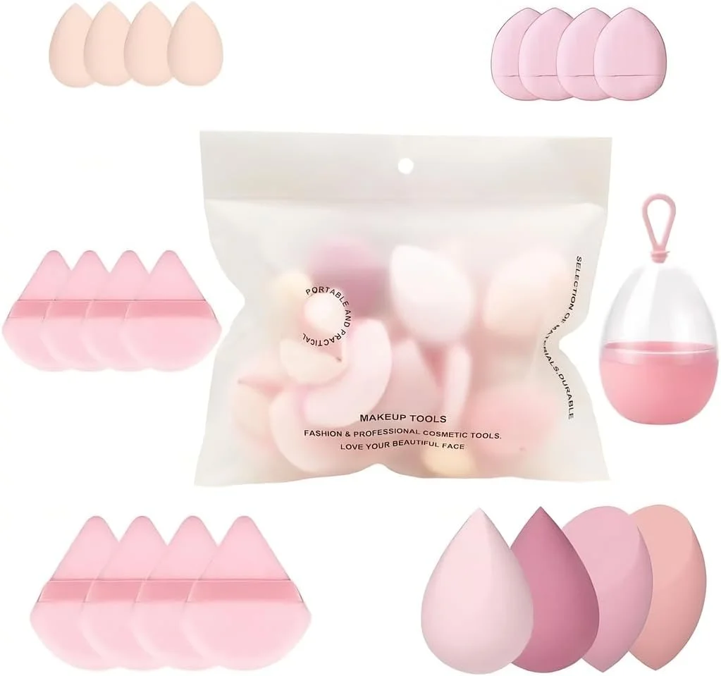ست 21 عددی اسفنج آرایشی، بیوتی بلندر بدون لاتکس و اسفنج فونداسیون برای مایع/کرم/پودر، پفک آرایشی تخم مرغی شکل - استفاده خشک و مرطوب، ترکیب نرم برای آرایش صورت (صورتی)