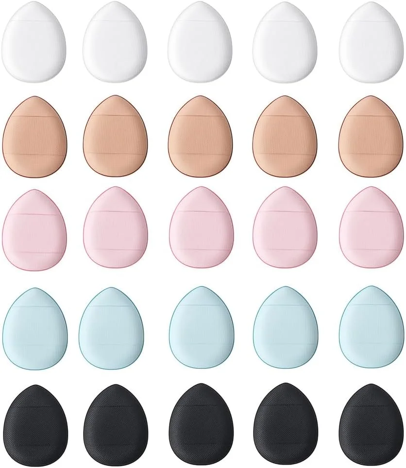 پد پودری مینی 25 عددی، پد انگشتی دو رنگ، پد اسفنجی آرایشی برای کرم پودر، کانسیلر، ابزار آرایش زیبایی
