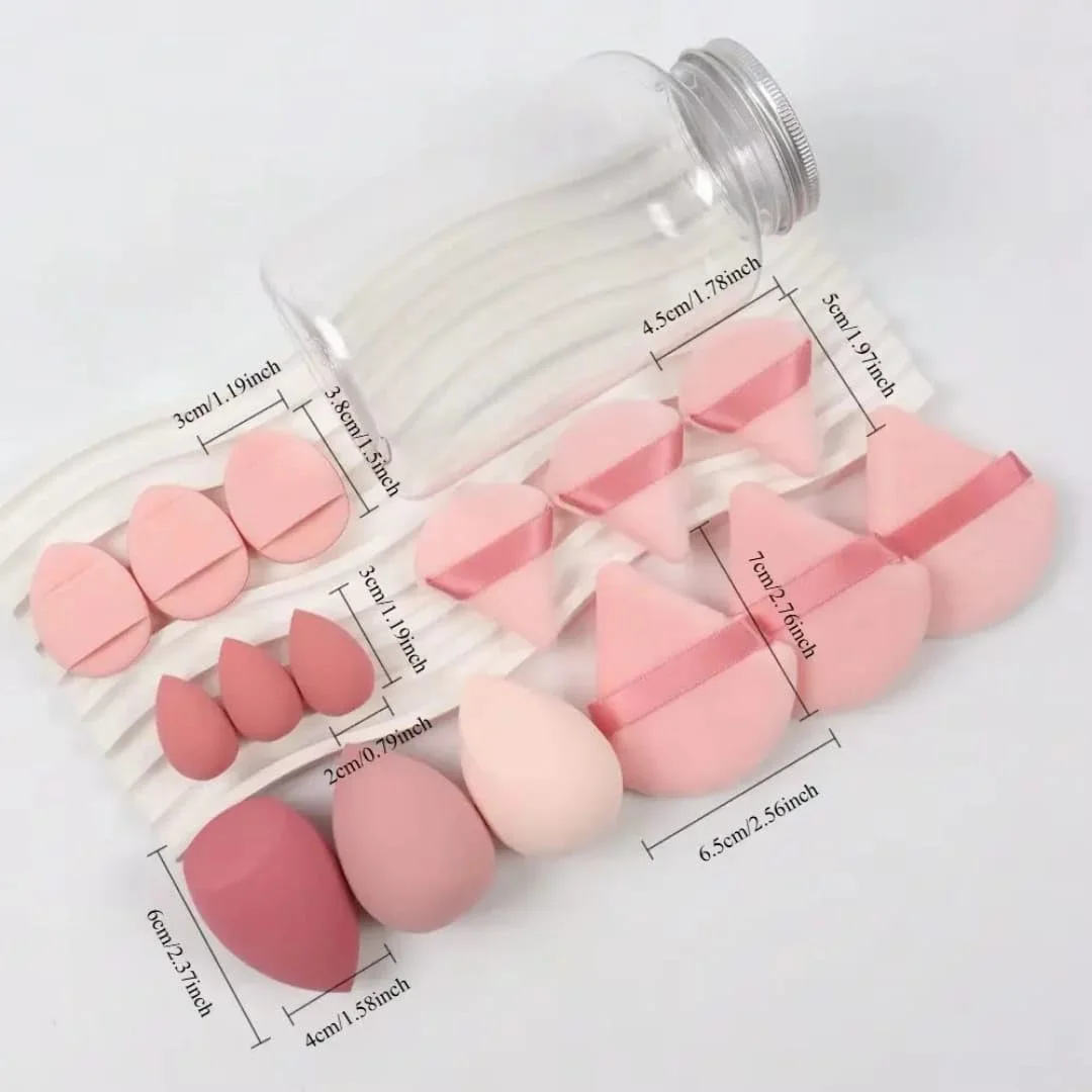 15 Pcs Ultimate Makeup Sponge Set, 3 Loose Powder Puffs, 3 Mini Loose Powder Puffs, 3 Makeup Sponges, 3 Mini Makeup Sponges, 3 Mini Cushion Puffs. Foundation Blending Beauty Sponge