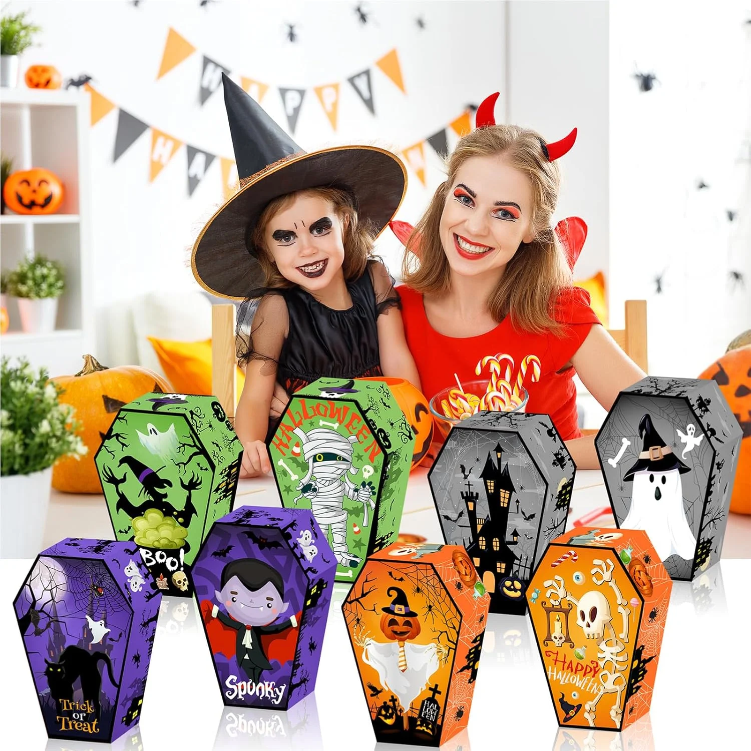 جعبه بسته بندی آبنبات با طرح هالووین 12 عددی، مقوای 250 گرمی، جعبه پذیرایی مهمانی، مونتاژ آسان برای لوازم تزئینی