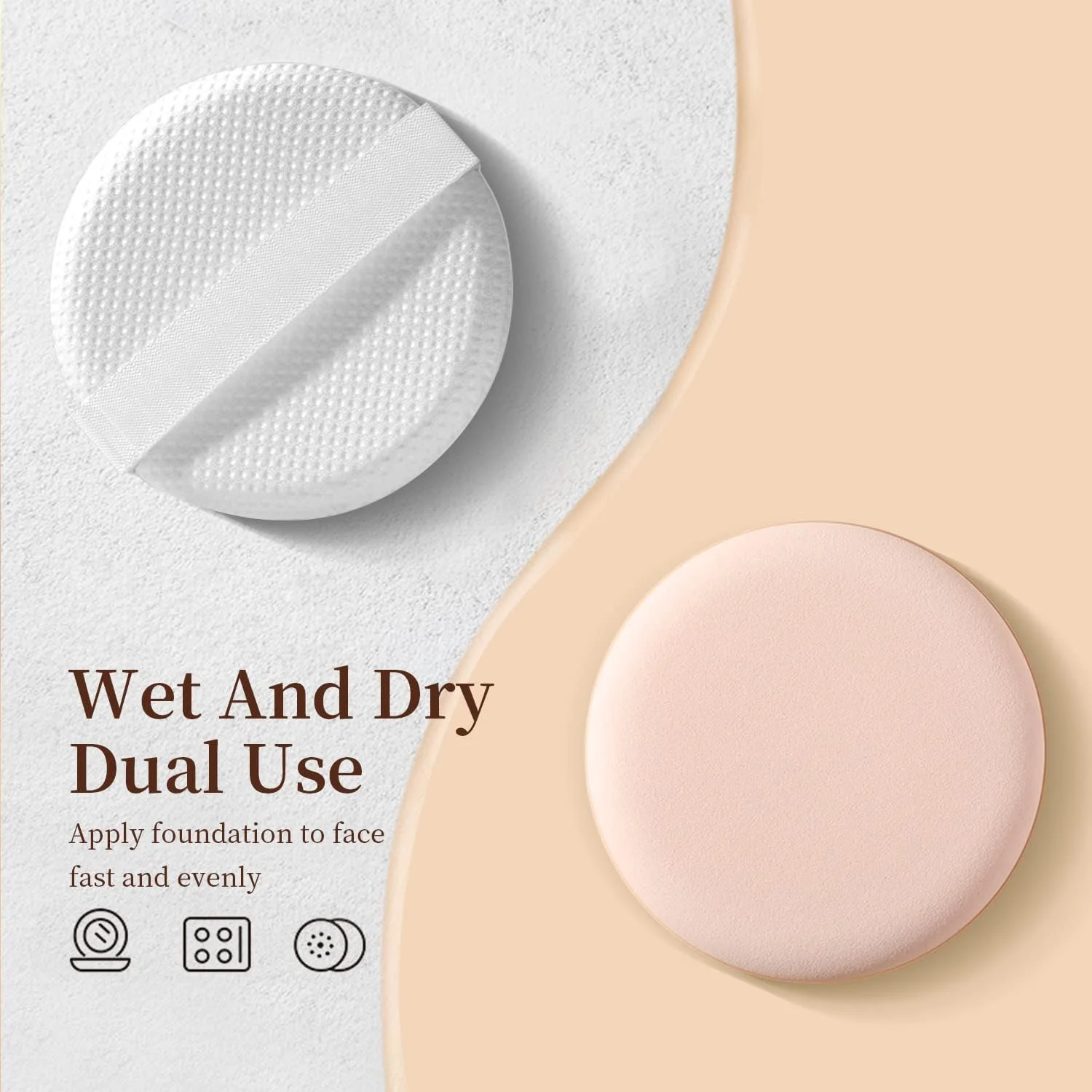پدهای آرایشی ایر کوشن 12 عددی برای کرم پودر، اسفنج بدون لاتکس برای مایع، کرم، فونداسیون و پودر، پد پودر گرد، بژ عسلی