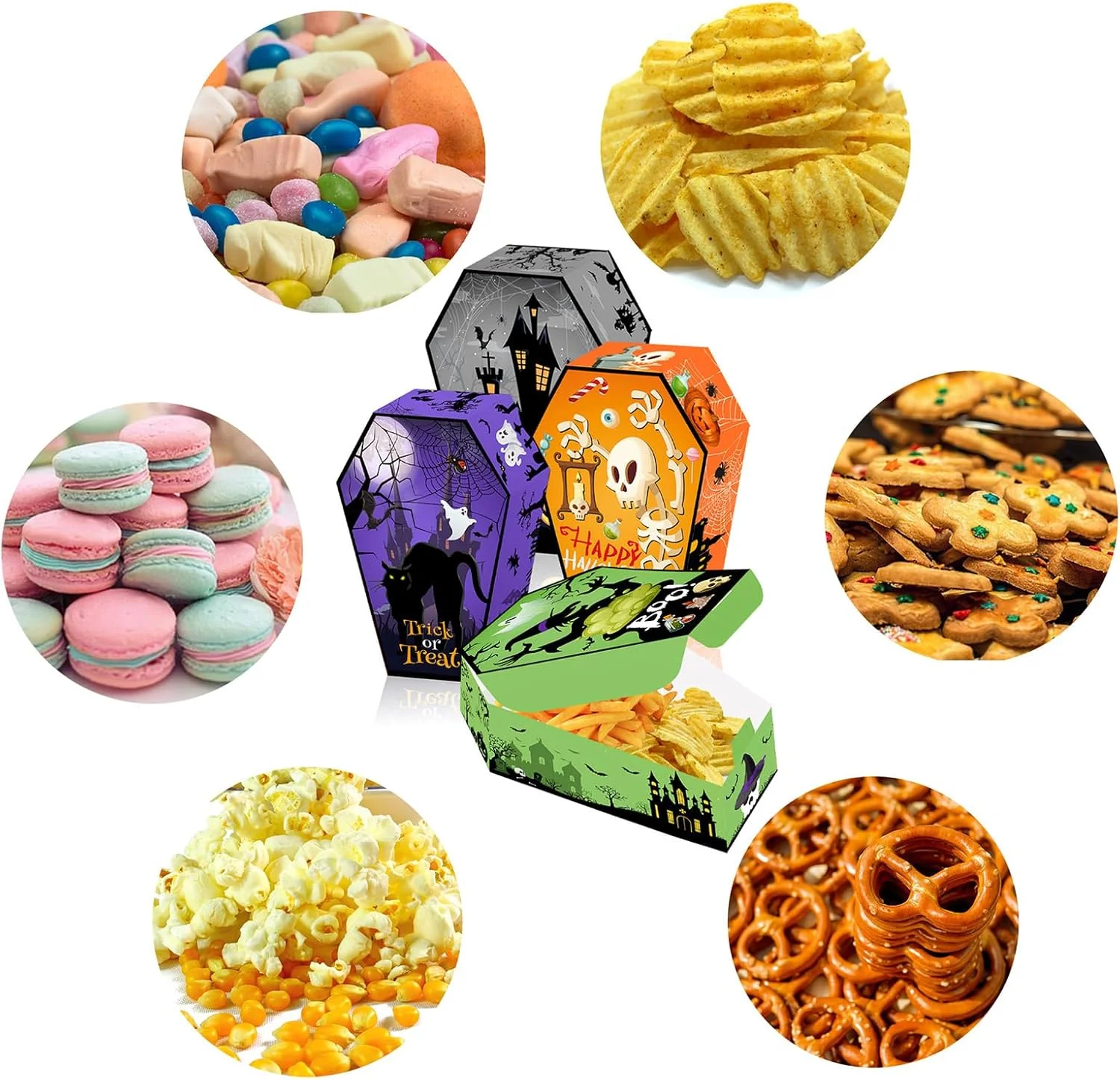 جعبه بسته بندی آبنبات با طرح هالووین 12 عددی، مقوای 250 گرمی، جعبه پذیرایی مهمانی، مونتاژ آسان برای لوازم تزئینی