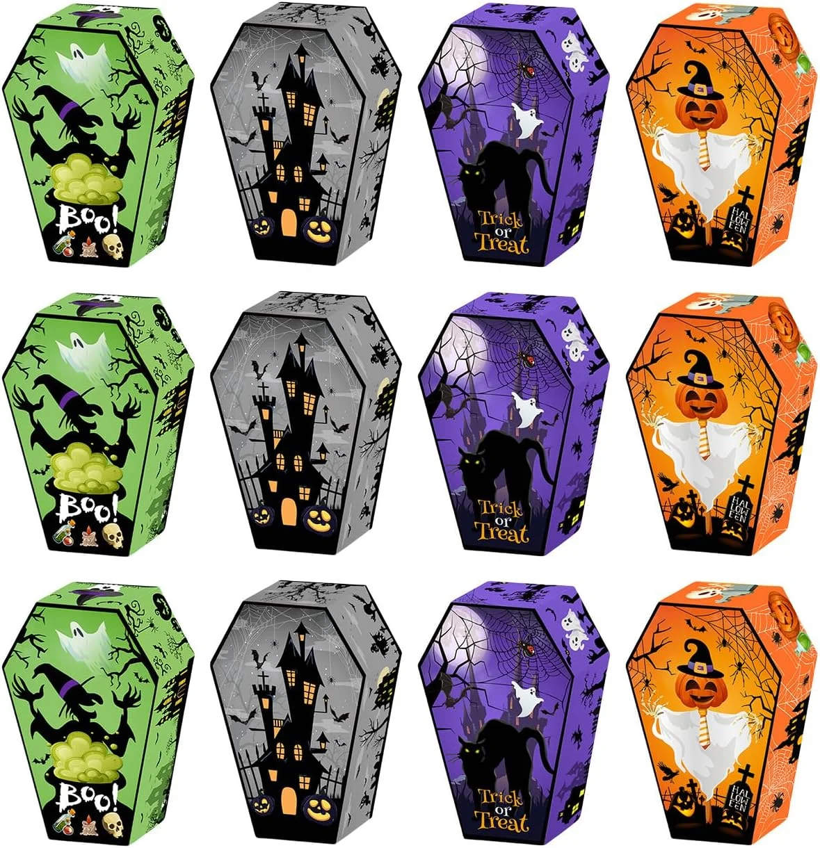 جعبه بسته بندی آبنبات با طرح هالووین 12 عددی، مقوای 250 گرمی، جعبه پذیرایی مهمانی، مونتاژ آسان برای لوازم تزئینی